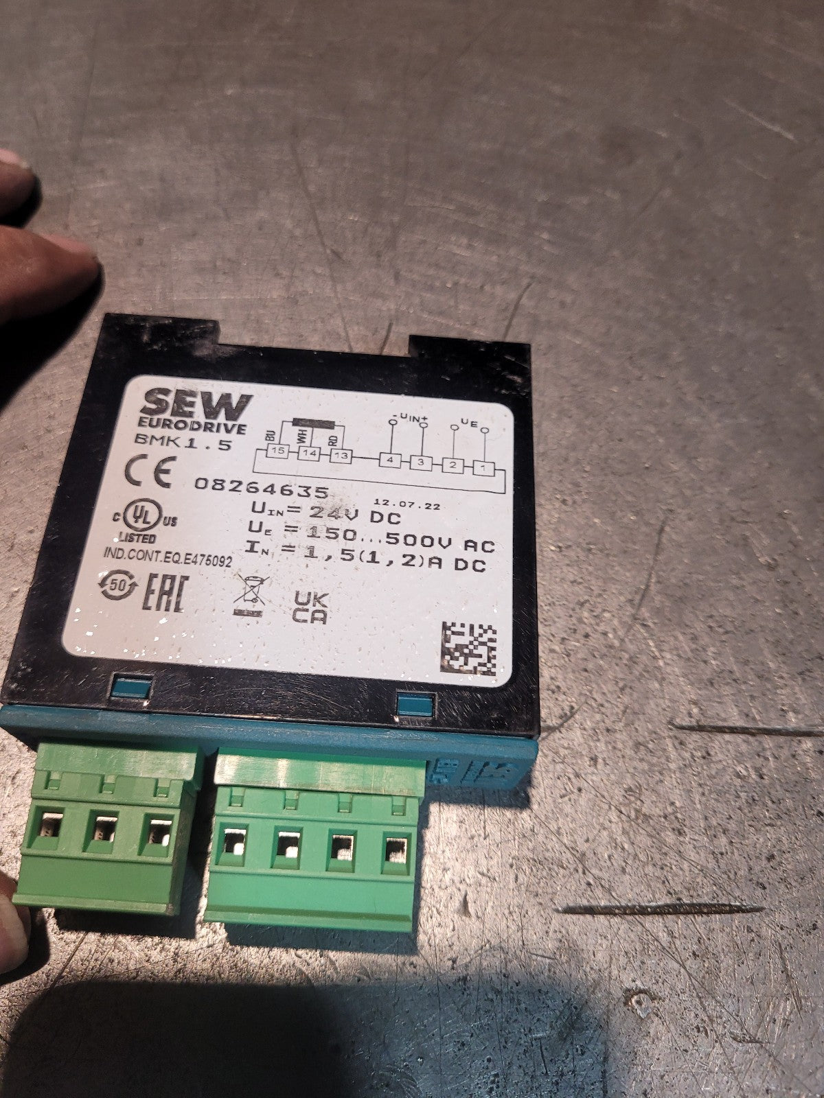 Sew Eurodrive 08264635 1.5 A Brake Rectifier w/ 24 VDC Input 150-500 VAC Output