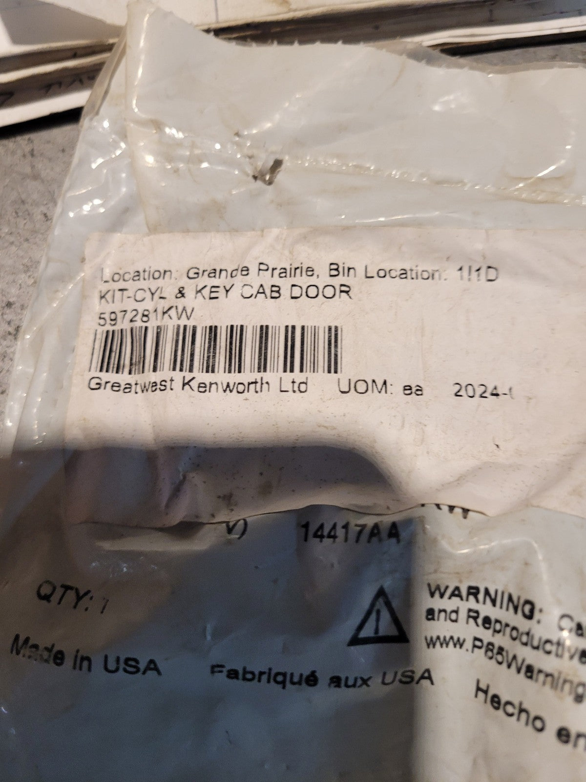 597281KW Paccar Kenworth Lock Cylinder Kit