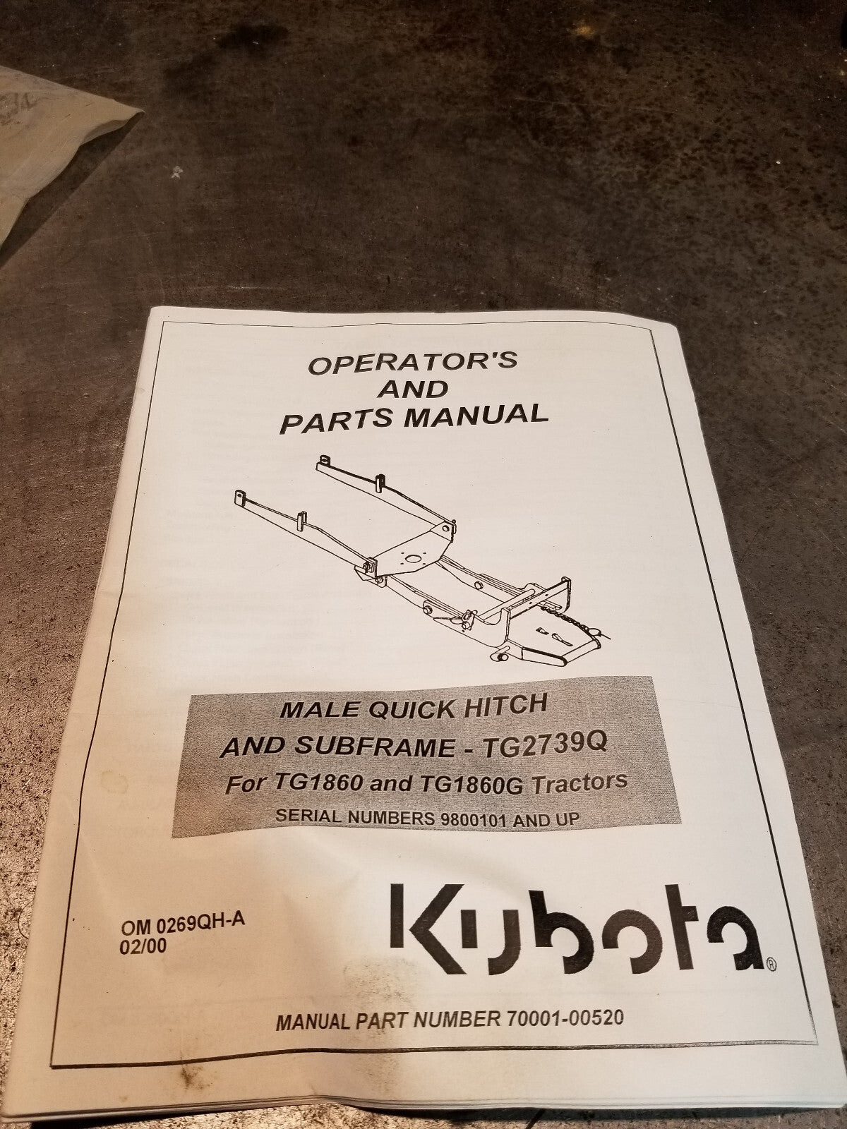 TG2739A KUBOTA QUICK HITCH ATTACH SUBFRAME