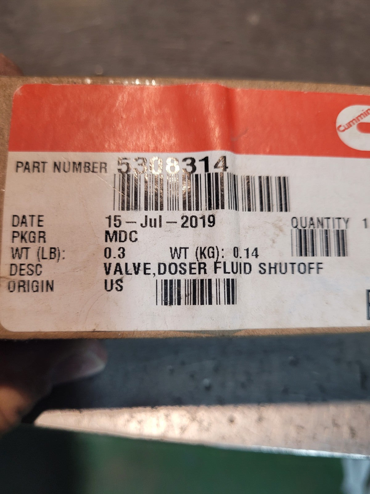 NEW OEM GENUINE CUMMINS 5308314 Doser Fluid Shutoff Valve