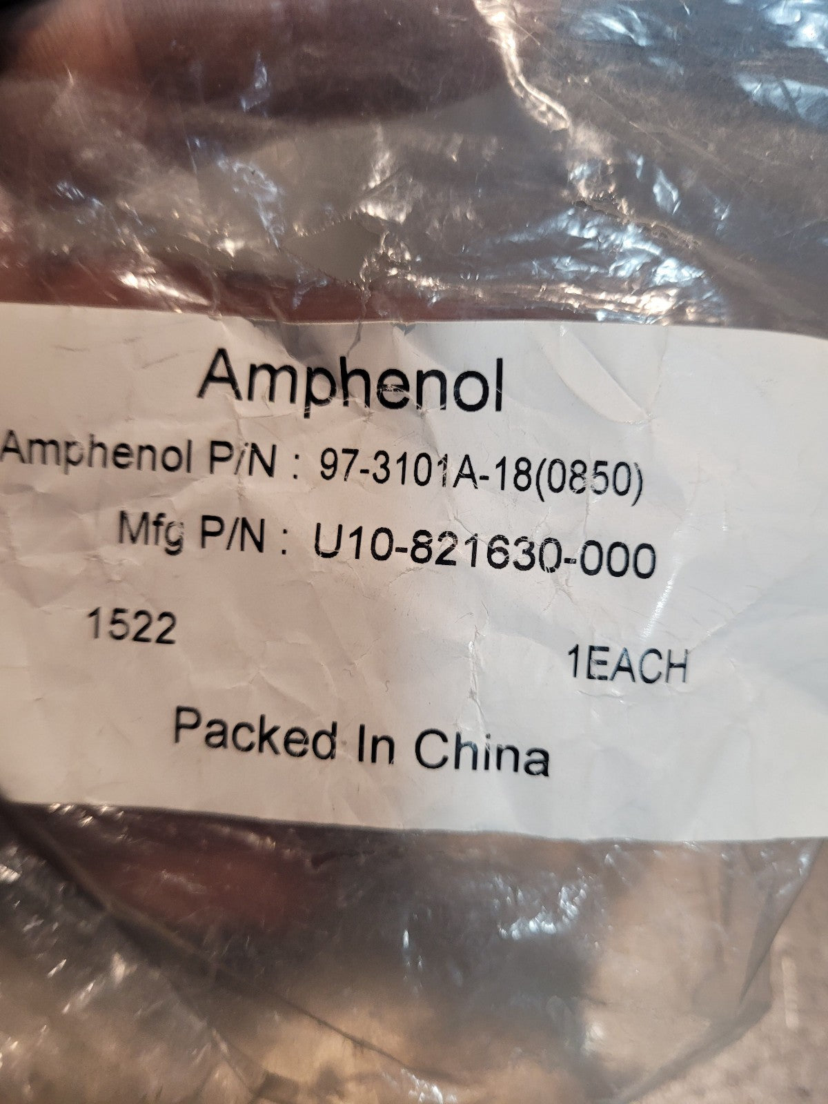 U10-821630-000 AMPHENOL CONNECTOR RECEPTACLE