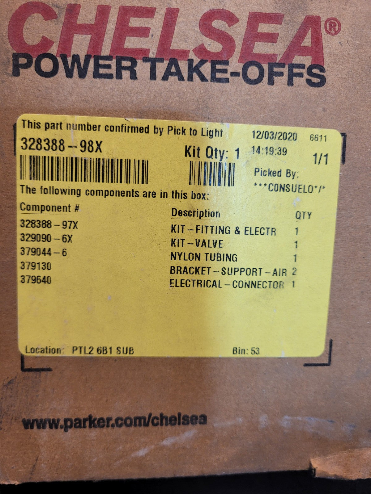 Chelsea 328388-98X Parker PTO Cab Control Air Shift Cylinder Installation Kit
