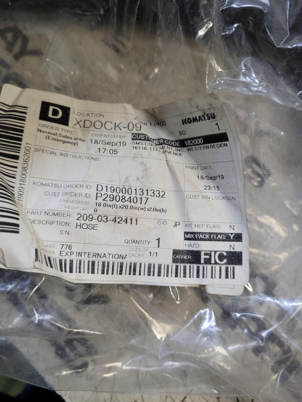 209-03-42411 New Genuine OEM Komatsu Excavator Hose