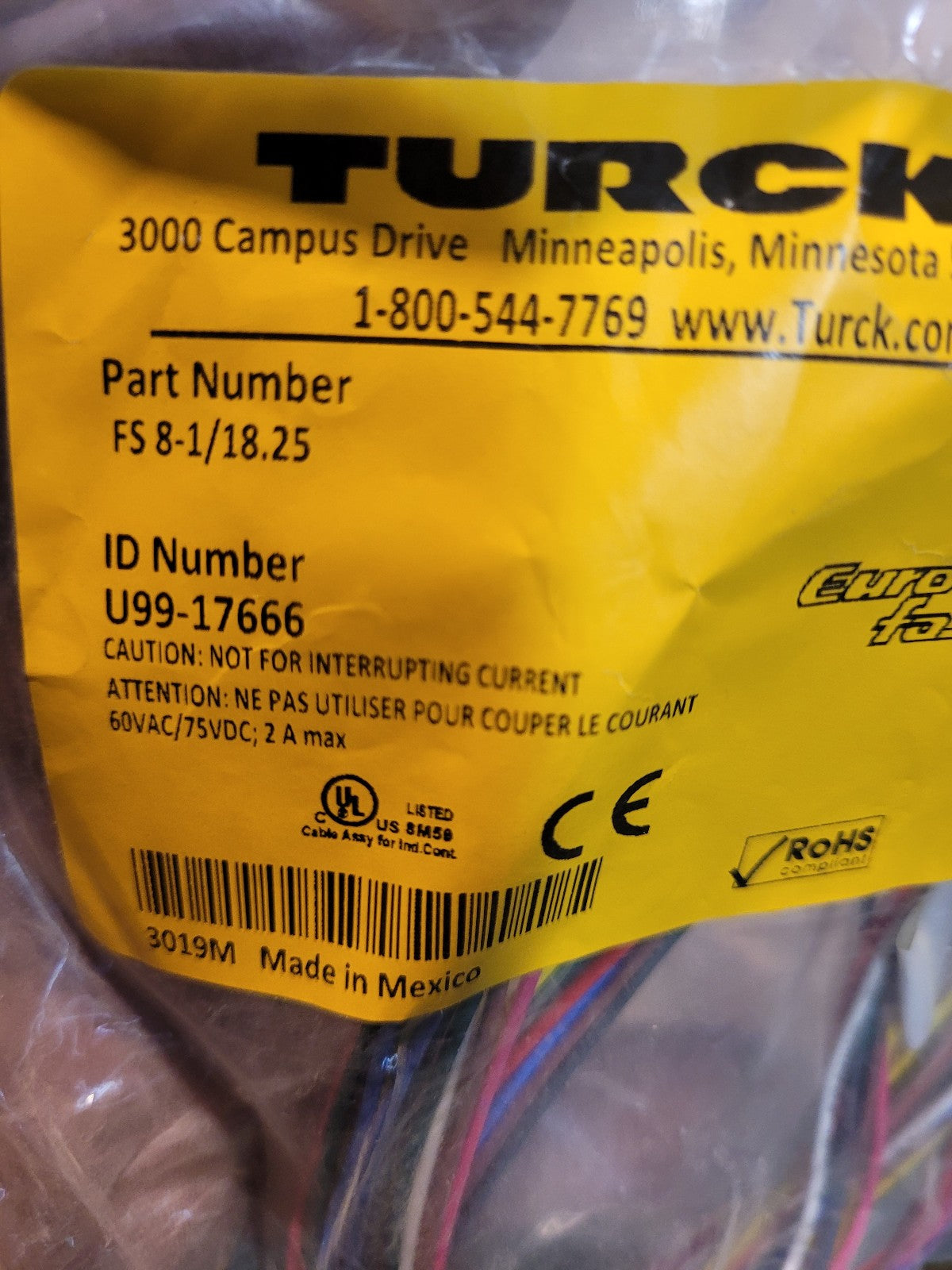 Turck FS 8-0.5/18.25 FS Series 8 Pole Panel Mount Conn Socket