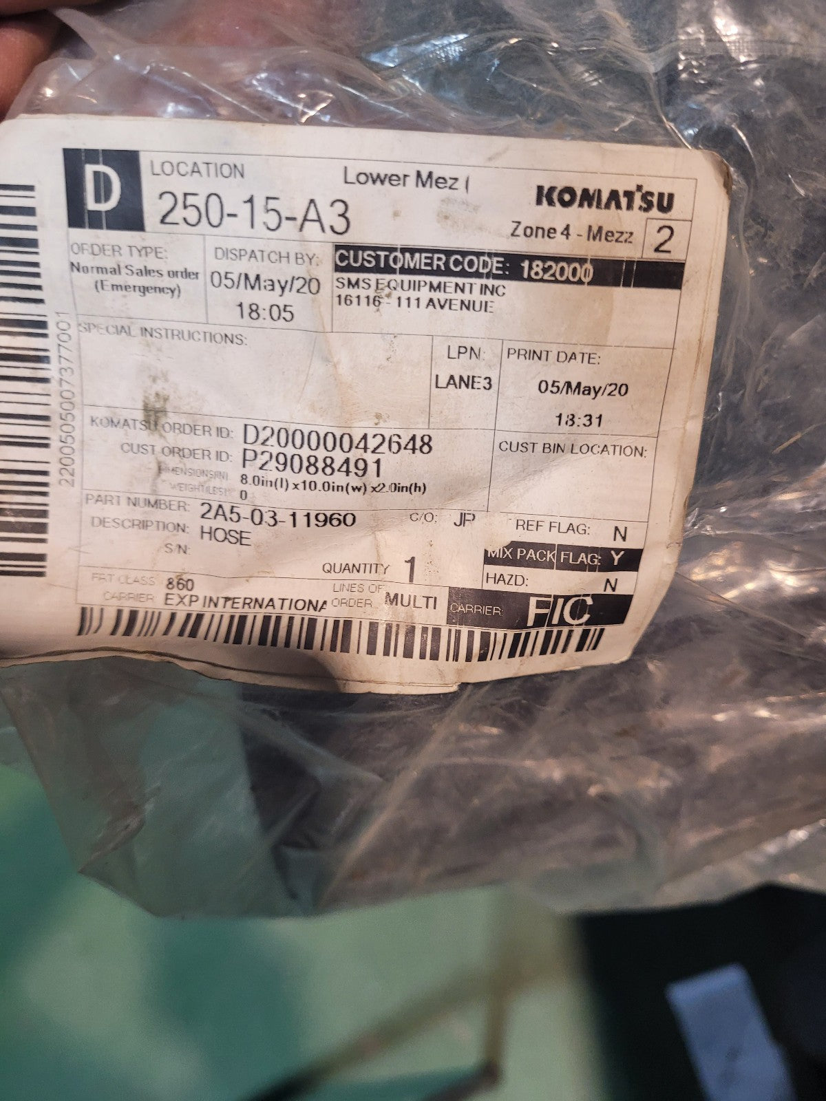 2A5-03-11960 GENUINE KOMATSU HOSE