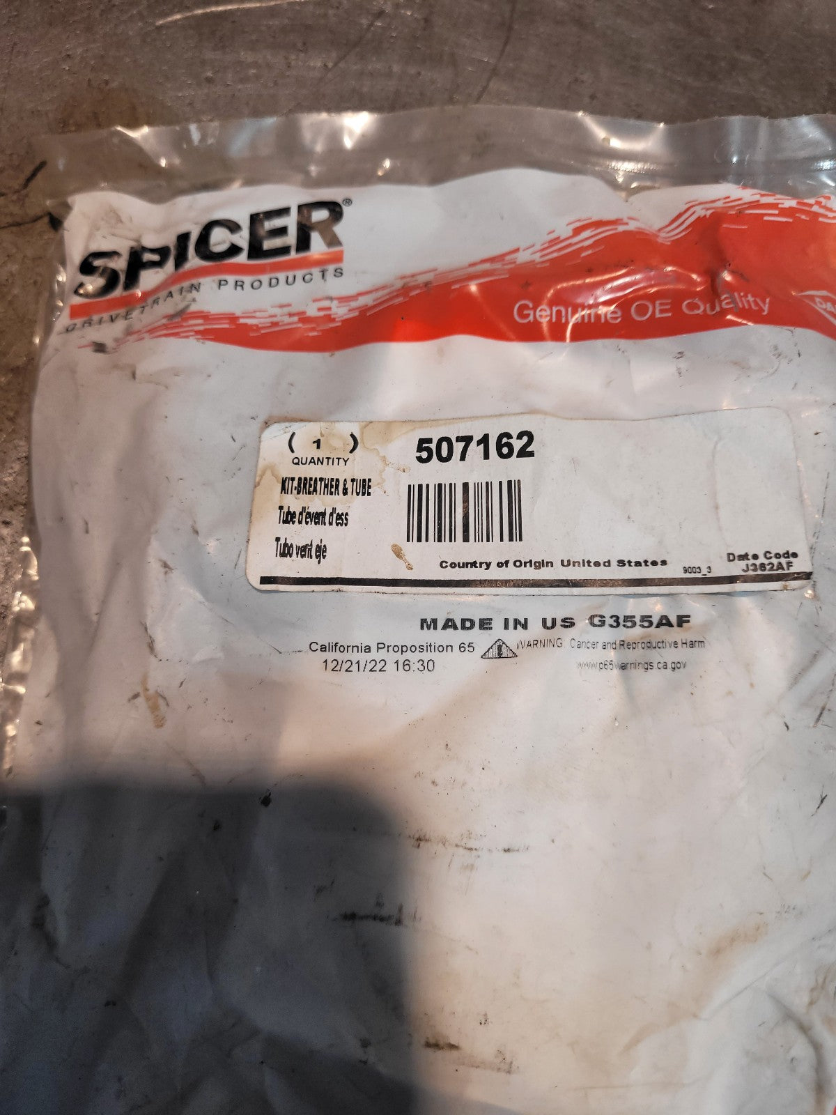 ?507162 Eaton Spicer U Tube Breather Axle Vent Kit 809560, 68036456AA, 15803605