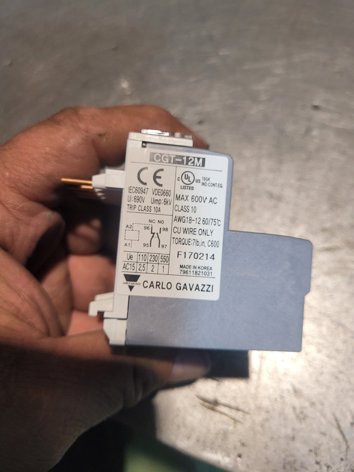 CARLO GAVAZZI CGT-12M-9 / CGT12M9 OVERLOAD RELAY 9A