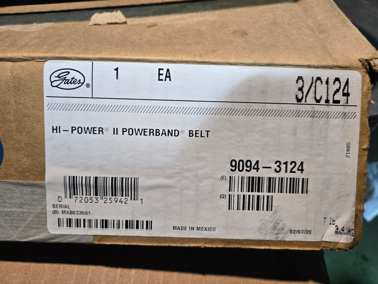 NEW Gates 3/C124 Hi-Power II PowerBand V-Belt - 9094-3124
