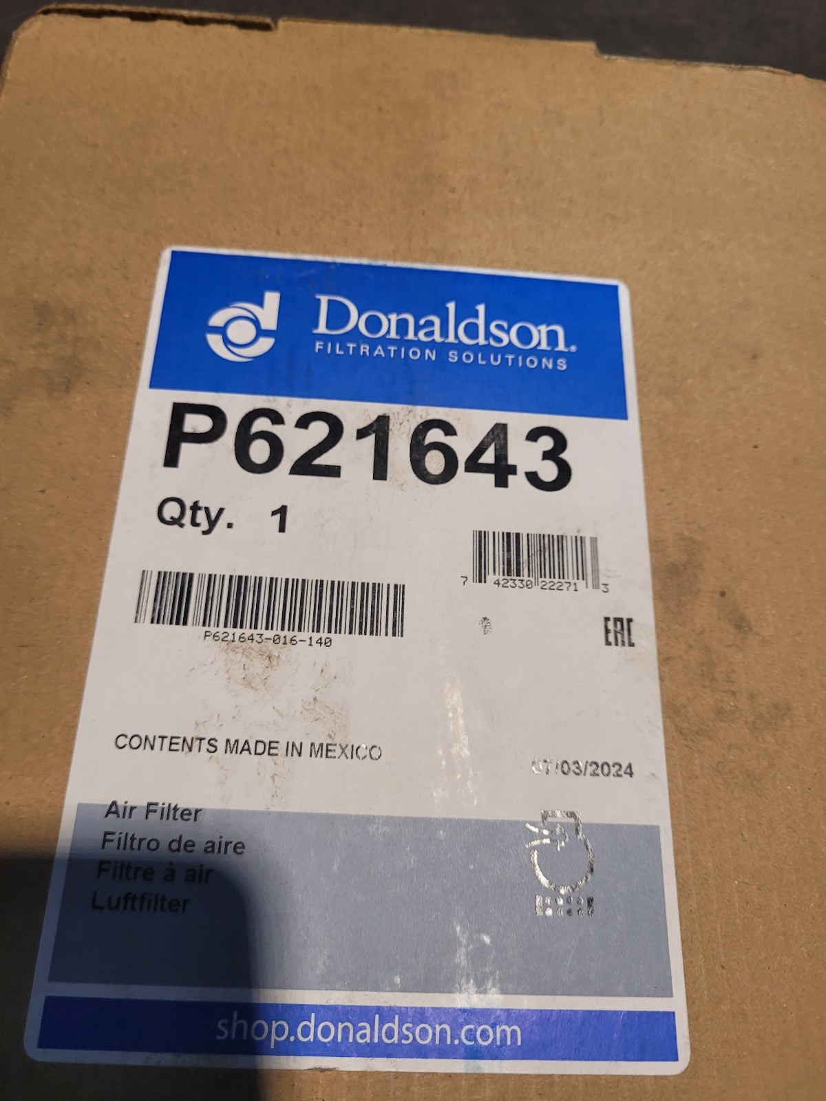 P621643 DONALDSON AIR FILTER CROSSES PA5314 49161 AT191102