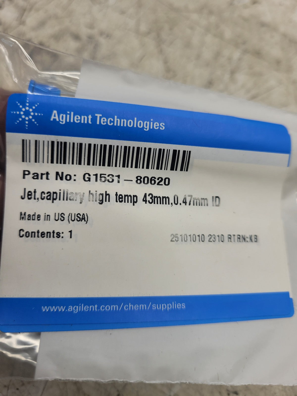 Agilent G1531-80620 Jet capillary High Temp 43mm, 0.47mm ID