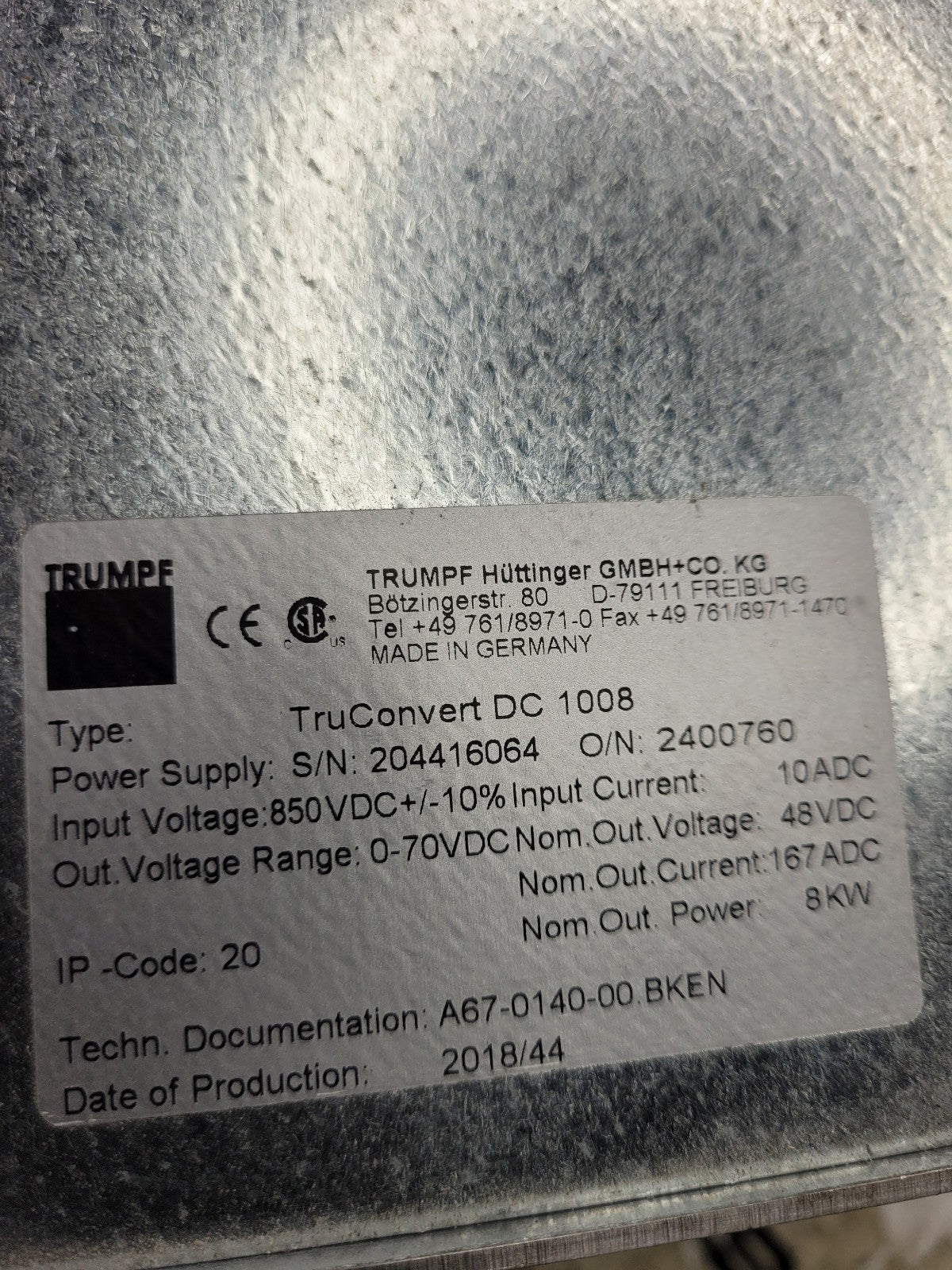 NEW TRUMPF TRUCONVERT DC 1008 2400760