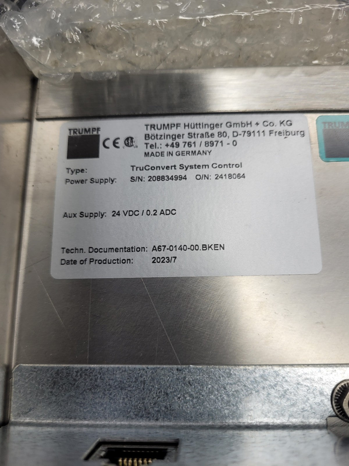 NEW TRUMPF TRUCONVERT SYSTEM CONTROL 2418064