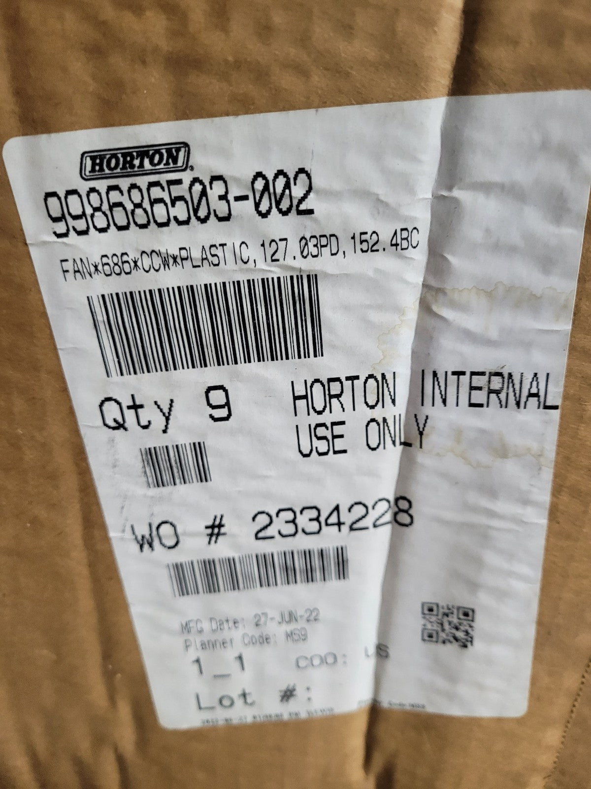 998686503-002 HORTON 9 BLADE FAN
