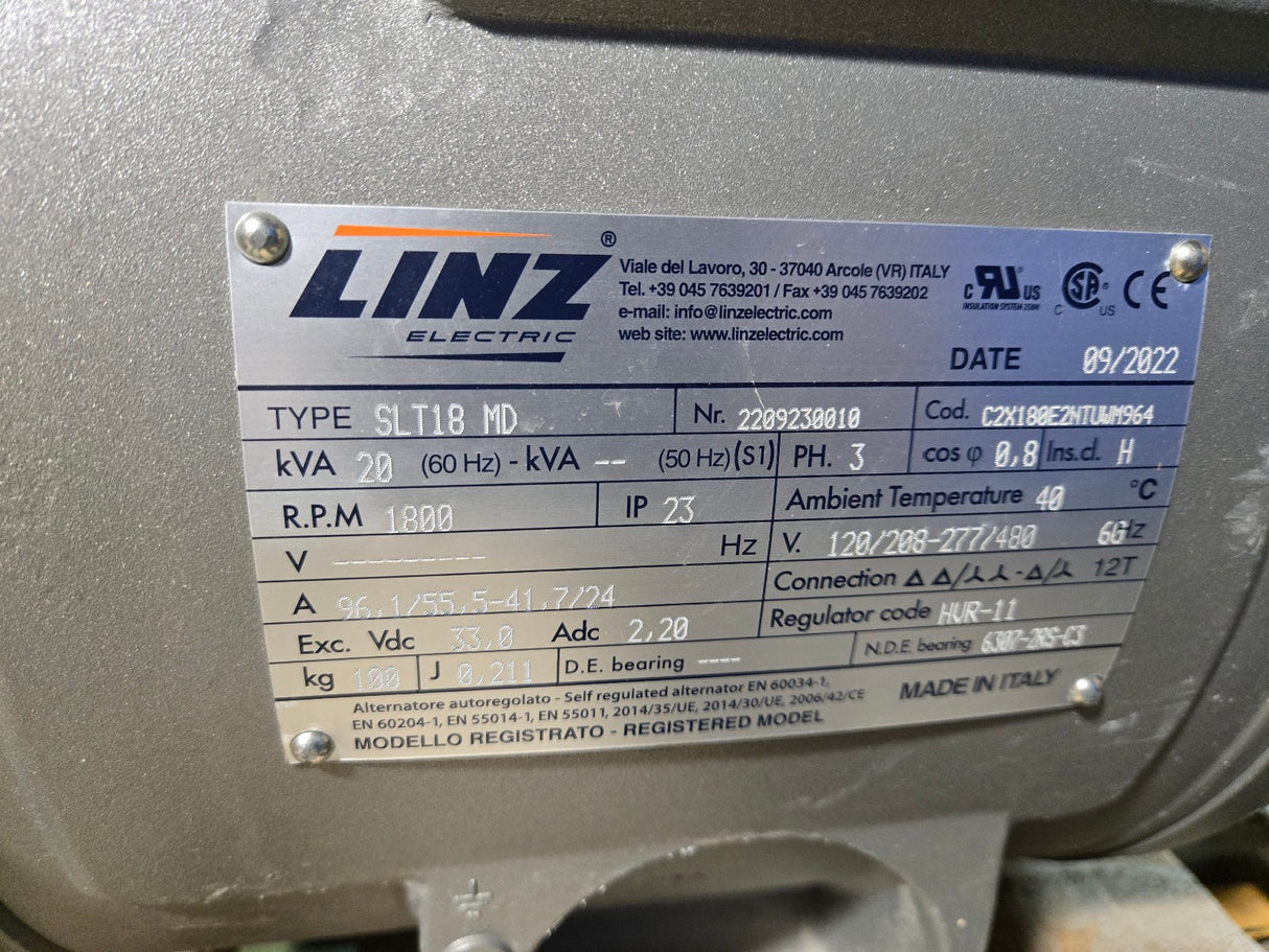 LINZ SLT18 MD 20KVA 1800RPM 3PH ALTERNATOR / GENERATOR 120/208-277/480