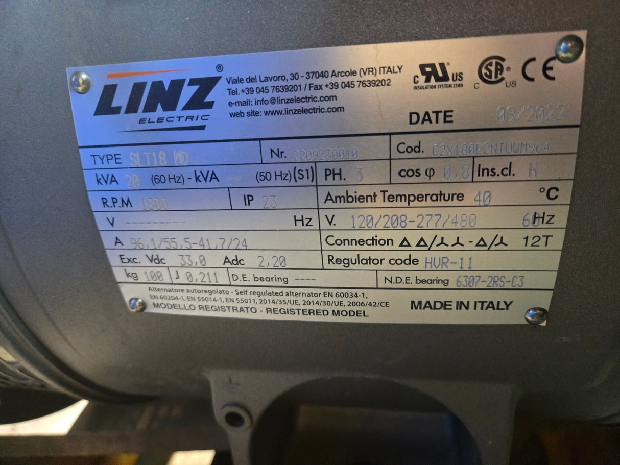 LINZ SLT18 MD 20KVA 1800RPM 3PH ALTERNATOR / GENERATOR 120/208-277/480