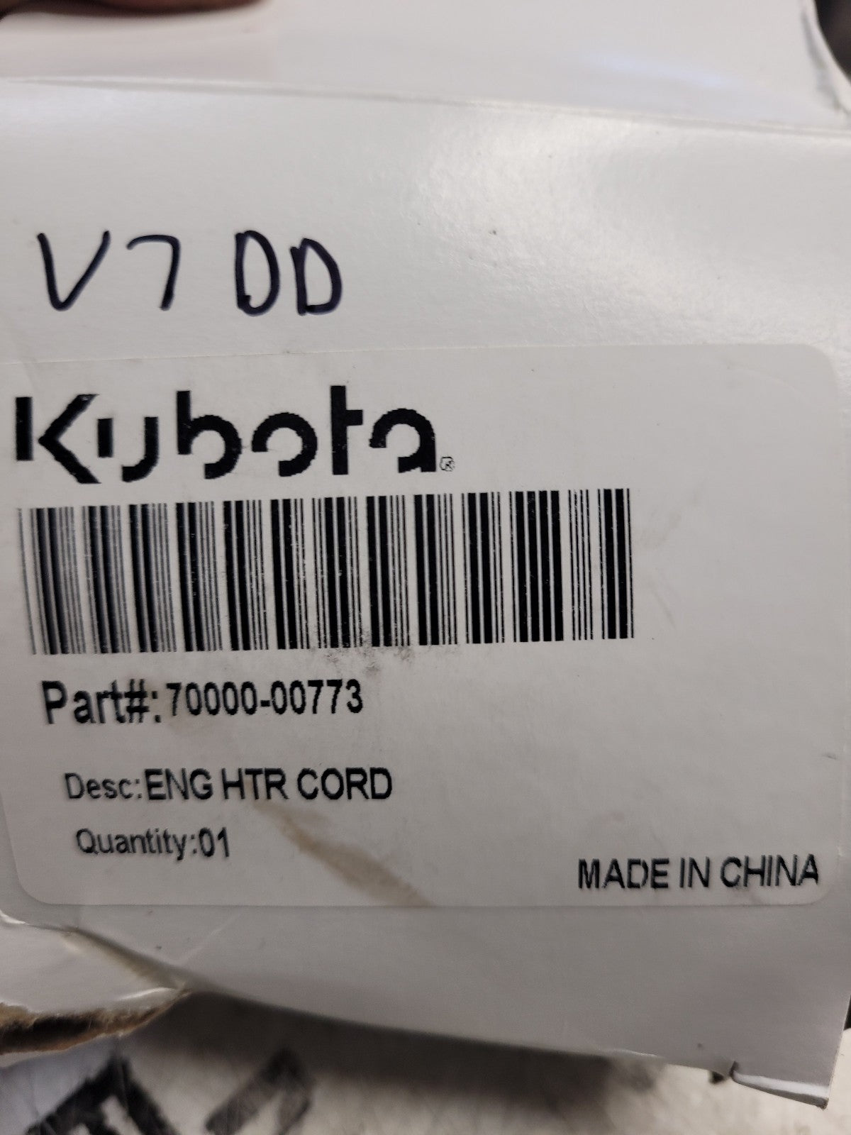 New Genuine Kubota 70000-00773 Electrical Chord Block Heater Cable