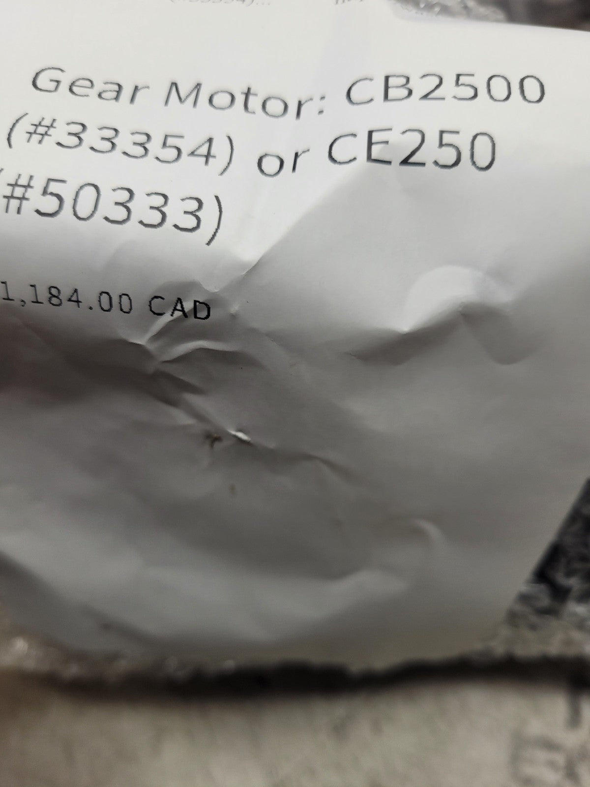 NEW CB2500 AC GEAR MOTOR 016-101-9006 CB33354