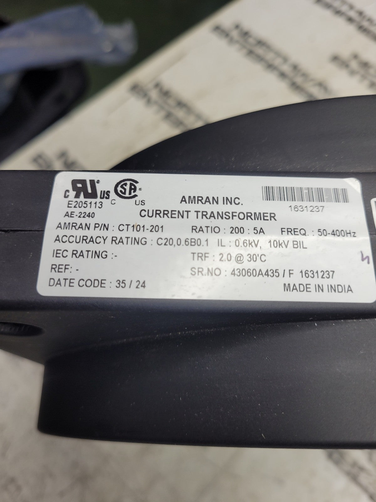 NEW CT101-201 AMRAN SWITCHGEAR STYLE CURRENT TRANSFORMER