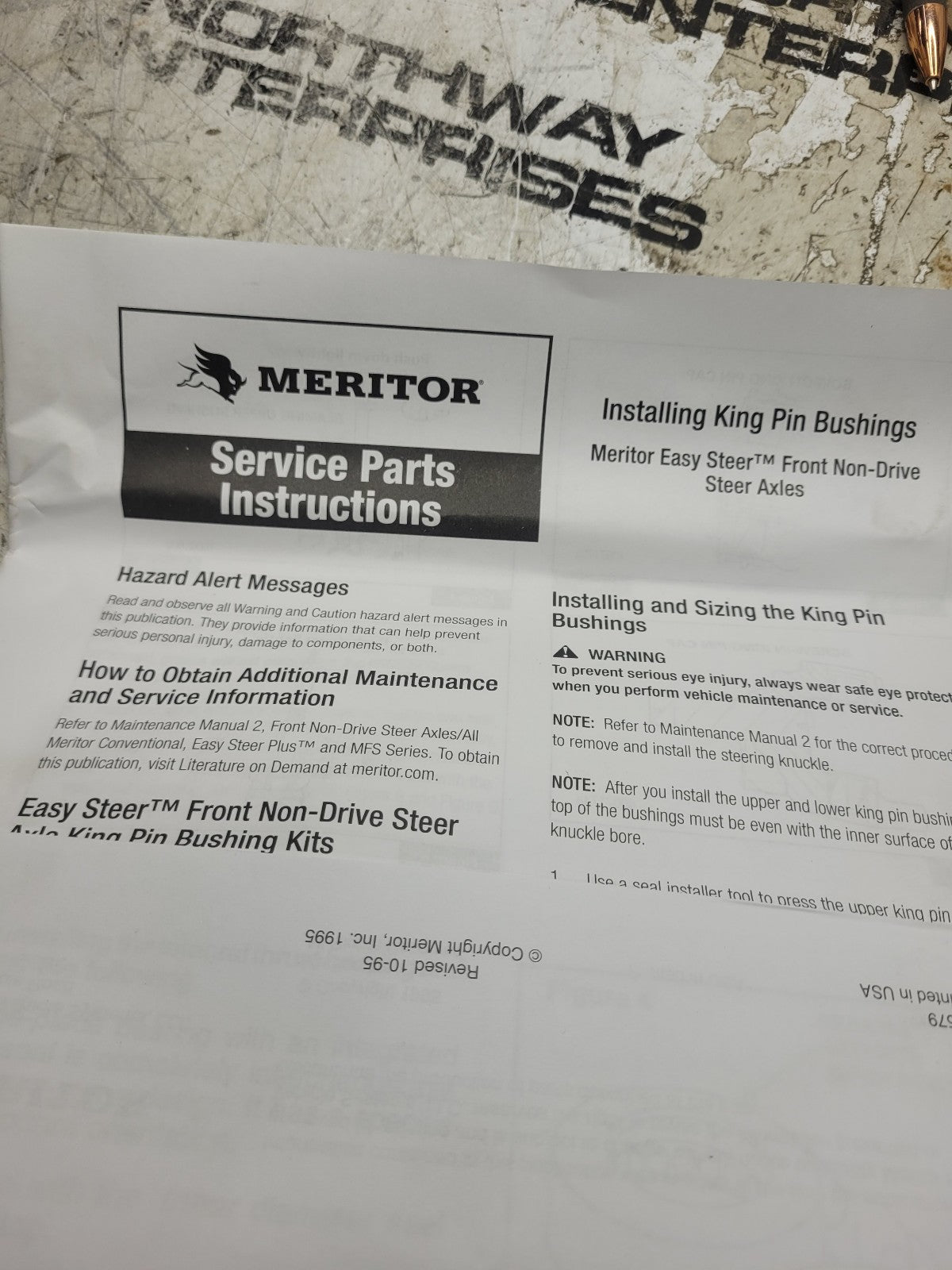 NEW MERITOR R201605 / CC4Z-3111-A KING PIN KIT