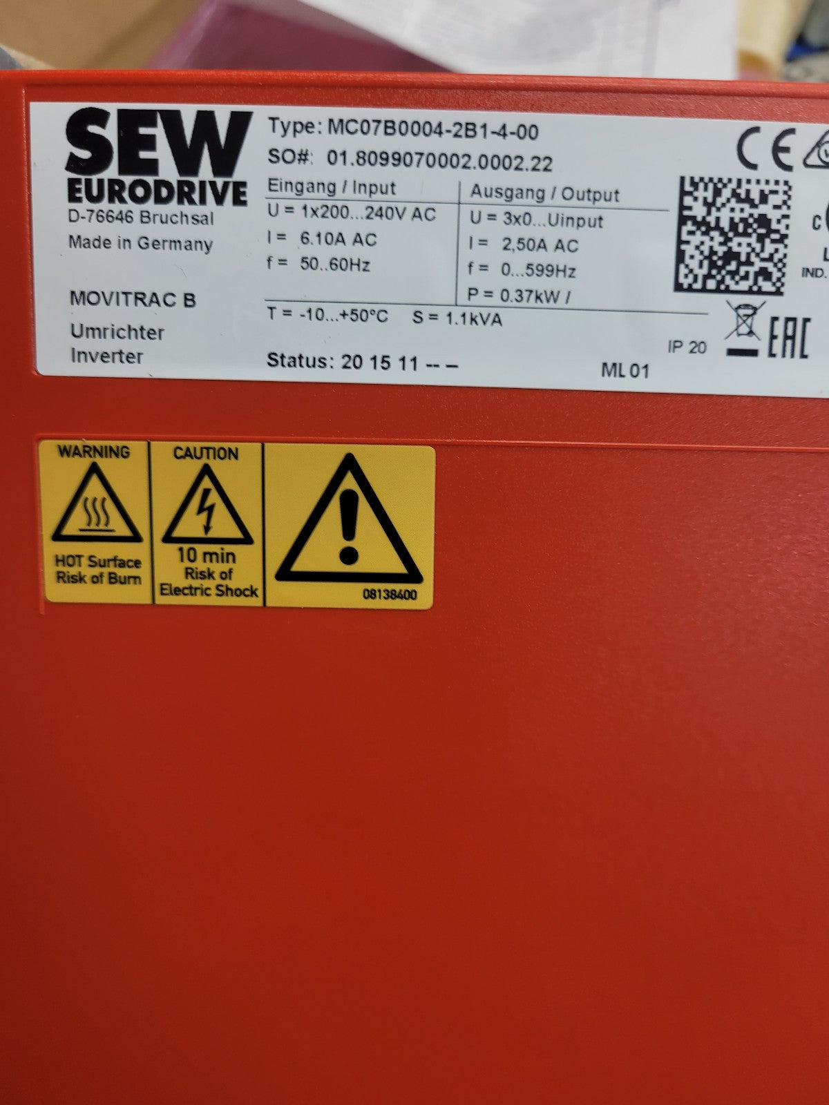 NEW SEW Eurodrive Movitrac MC07B0004-2B1-4-00 Converter MC07B00042B1400