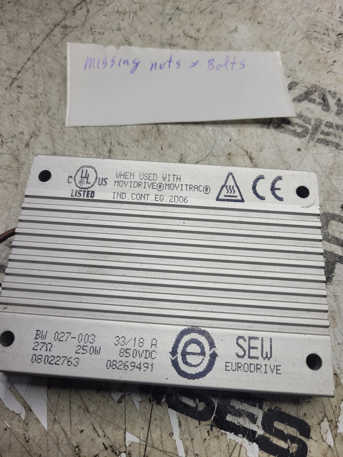 NEW SEW EURODRIVE POWER BRAKING RESISTOR 8269491 BW027-003 027O 250W