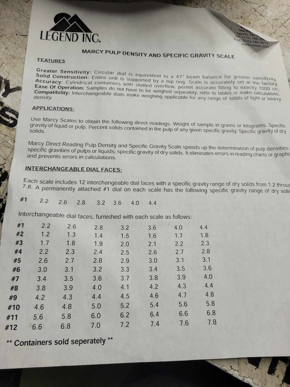 NEW 891-001-0014 MARCY DIRECT READING PULP DENSITY SCALE
