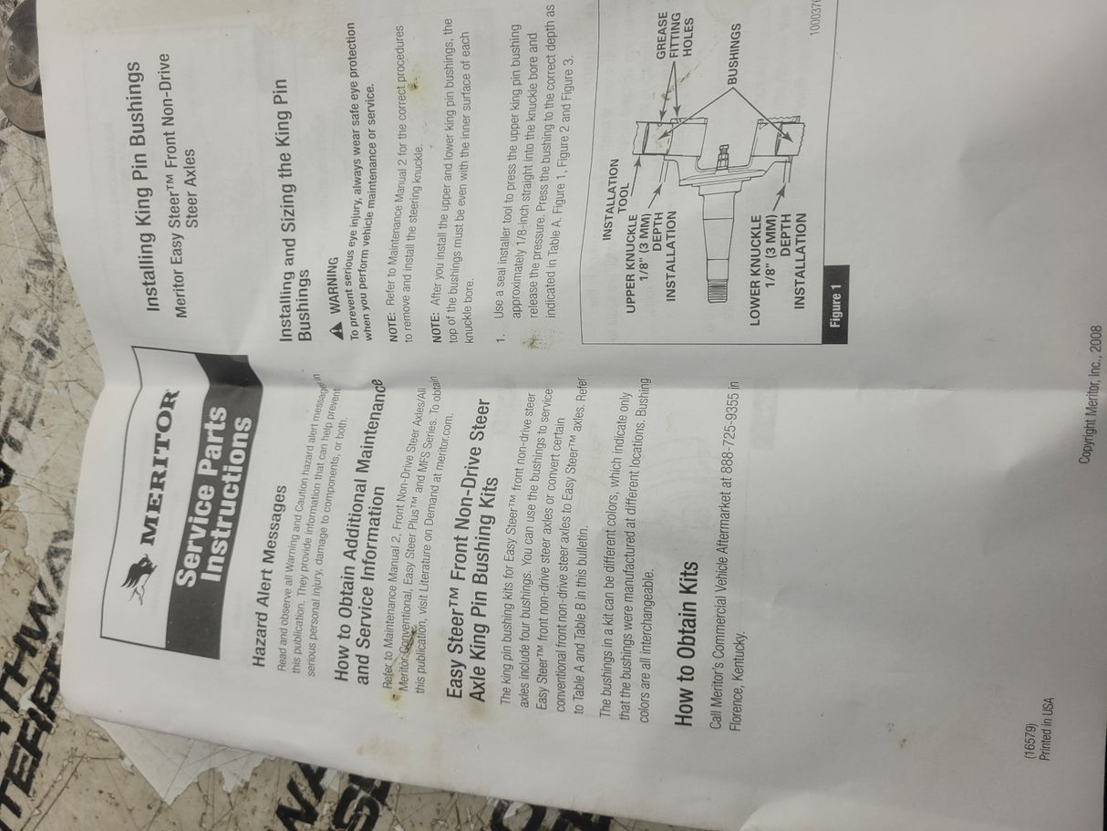 R201605 MISSING PARTS. MERITOR R201605 / CC4Z-3111-A KING PIN KIT