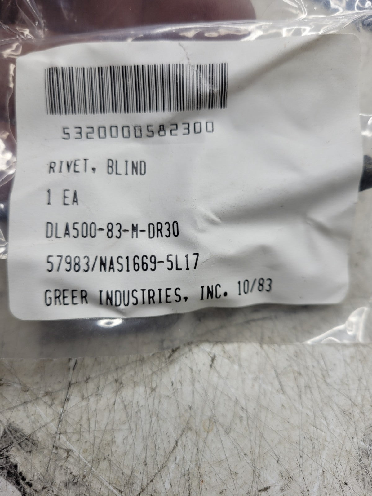 NEW OLD STOCK LOT OF 25 PC - 5320-00-058-2300 BLIND RIVET NAS1669-5L17