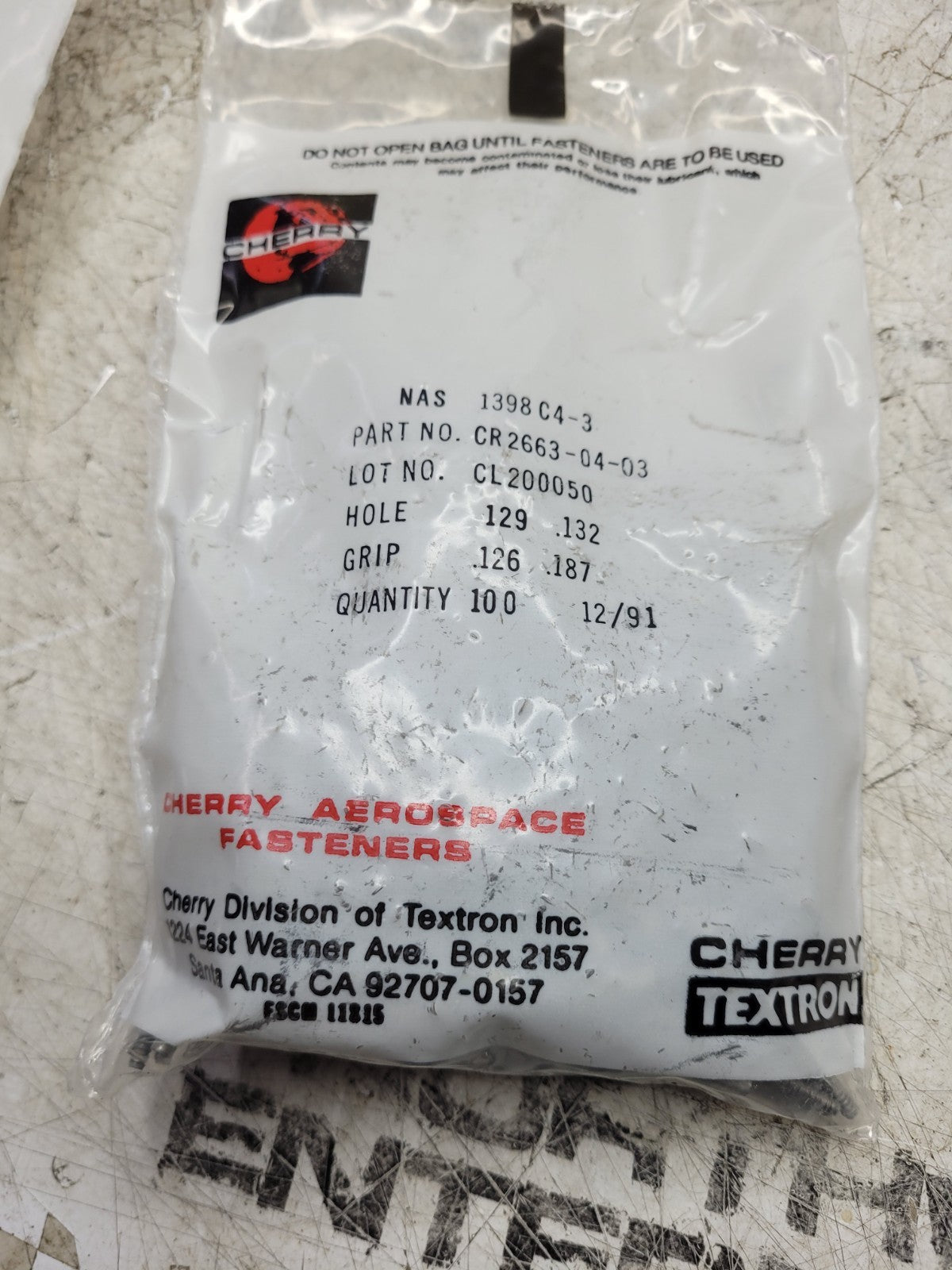 NEW OLD STOCK LOT OF 149 RIVETS NAS1398C4-3 NSN 5320-00-942-8797 CR2663-04-03