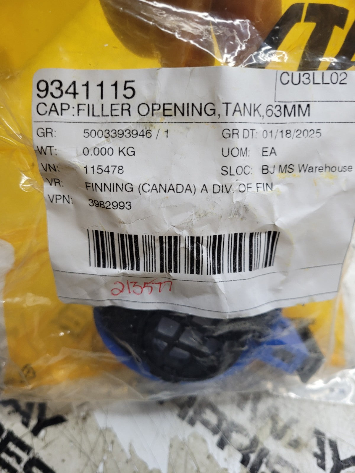 NEW 398-2993 Diesel Exhaust Fluid Tank Filler Cap 3982993