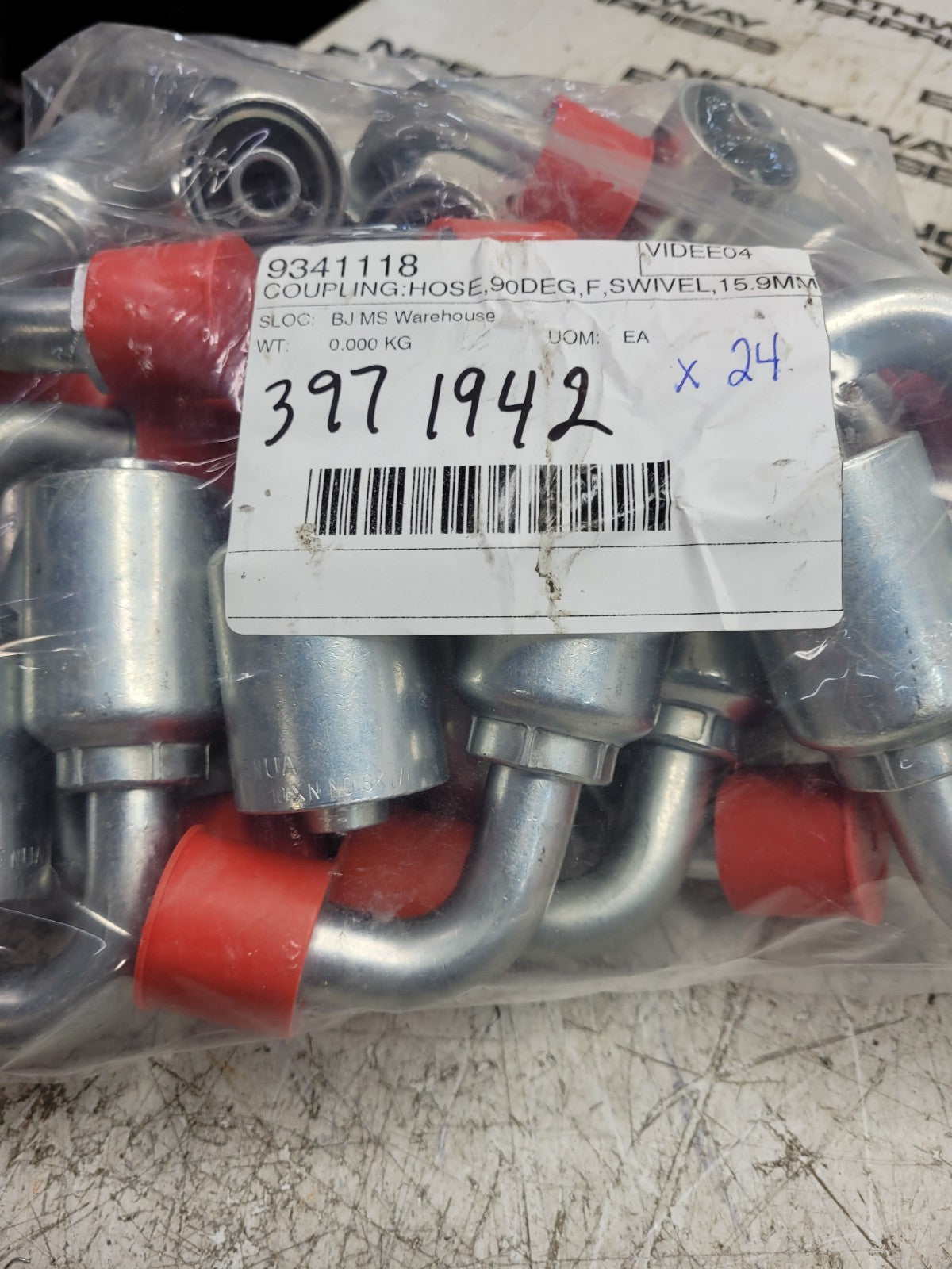 24PC LOT - 397-1942 3971942 #10 FJ1C X #10 BARB 90° SWIVEL HYDRAULIC FITTING