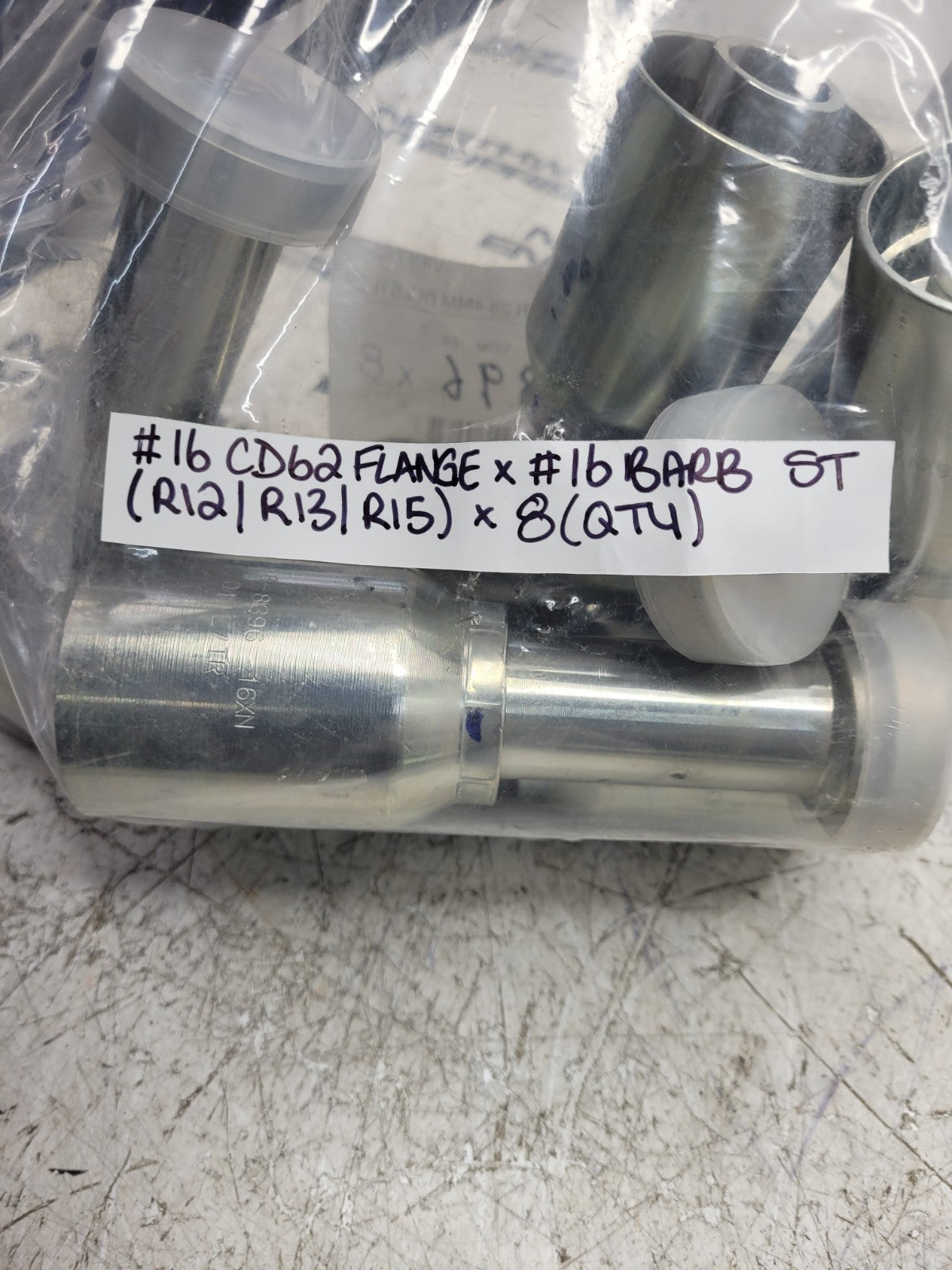 8PC LOT - 498-8396 4988396 #16 CD 62 FLANGE #16 BARB ST hydraulic fitting