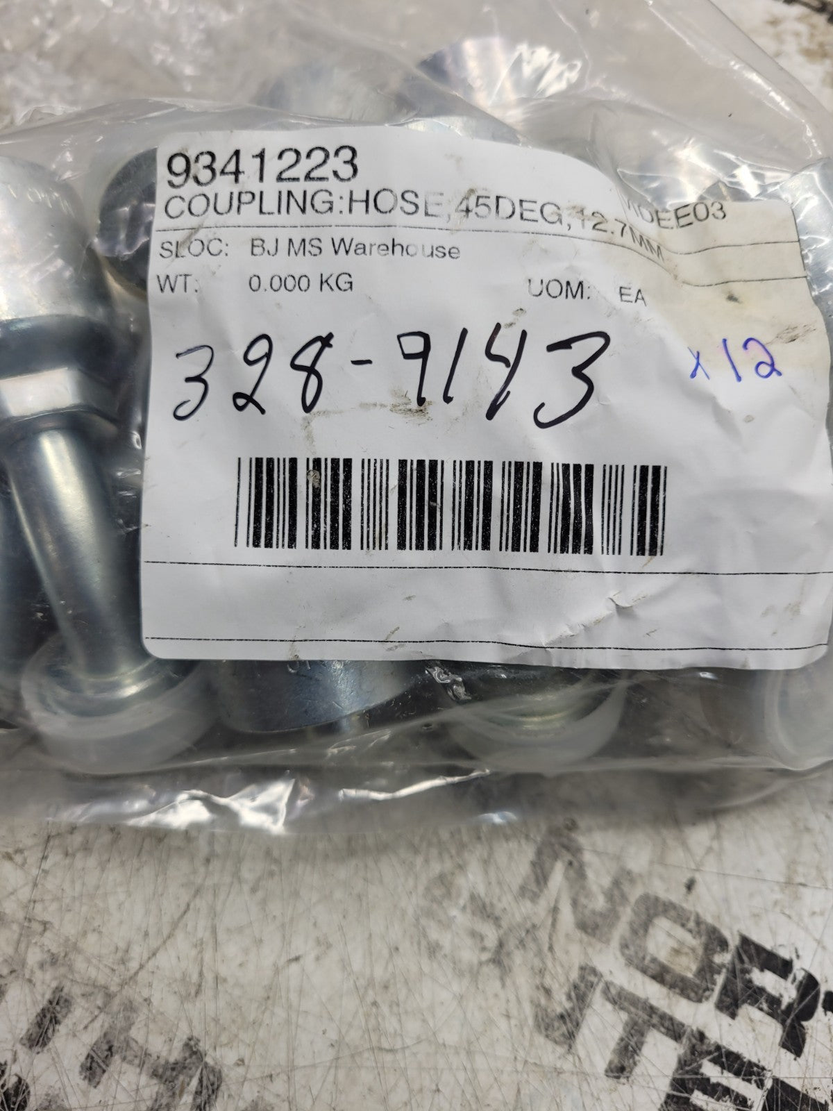12PC LOT - 328-9143 3289143 #8 CD61 FLANGE X #8 BARB 45 Hydraulic Fitting