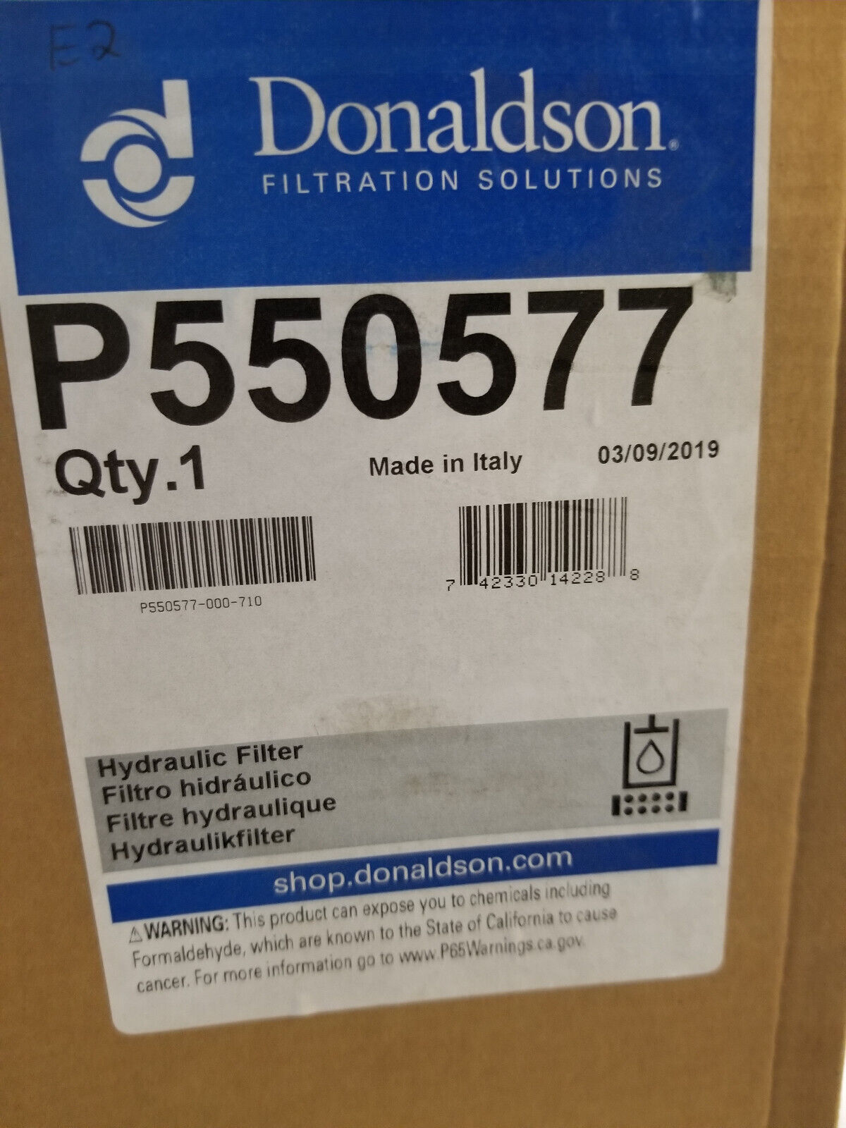 P550577 DONALDSON HYDRAULIC FILTER CROSS 1262080 HF550577