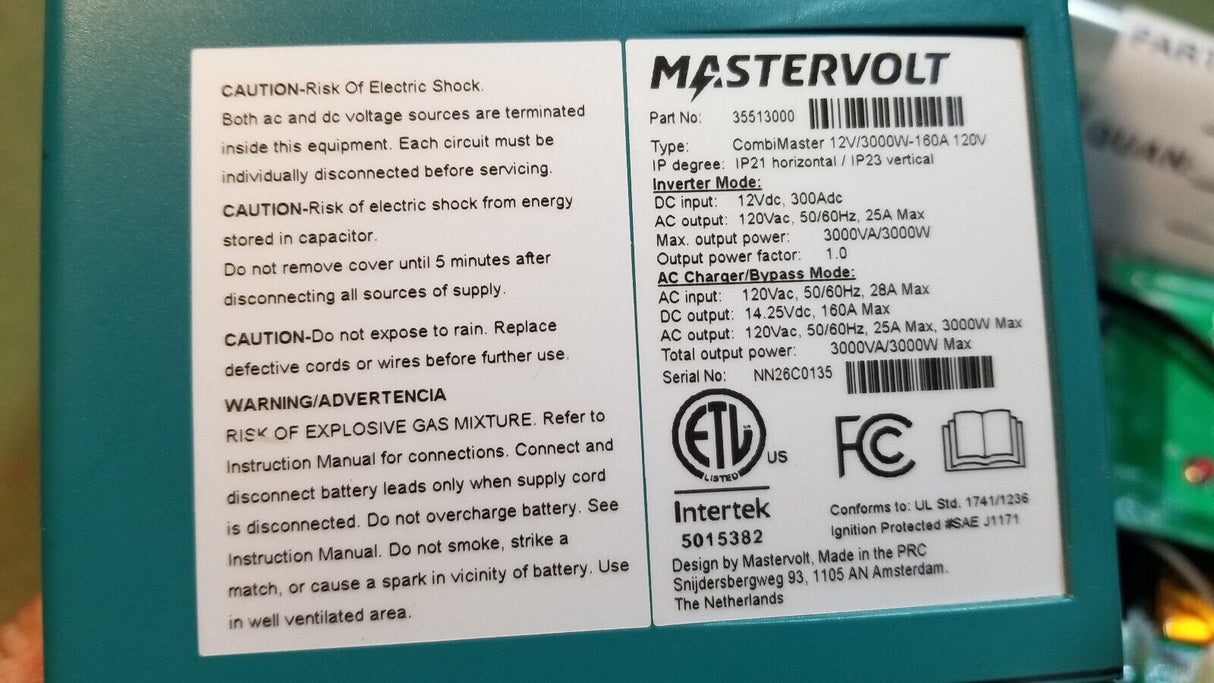 Mastervolt CombiMaster 12v 3000w 160a 120v 35513000 FOR PARTS