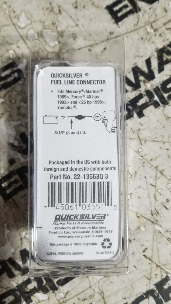 Engine End Fuel Line Connector for Mercury Mariner Outboard 22-13563Q3