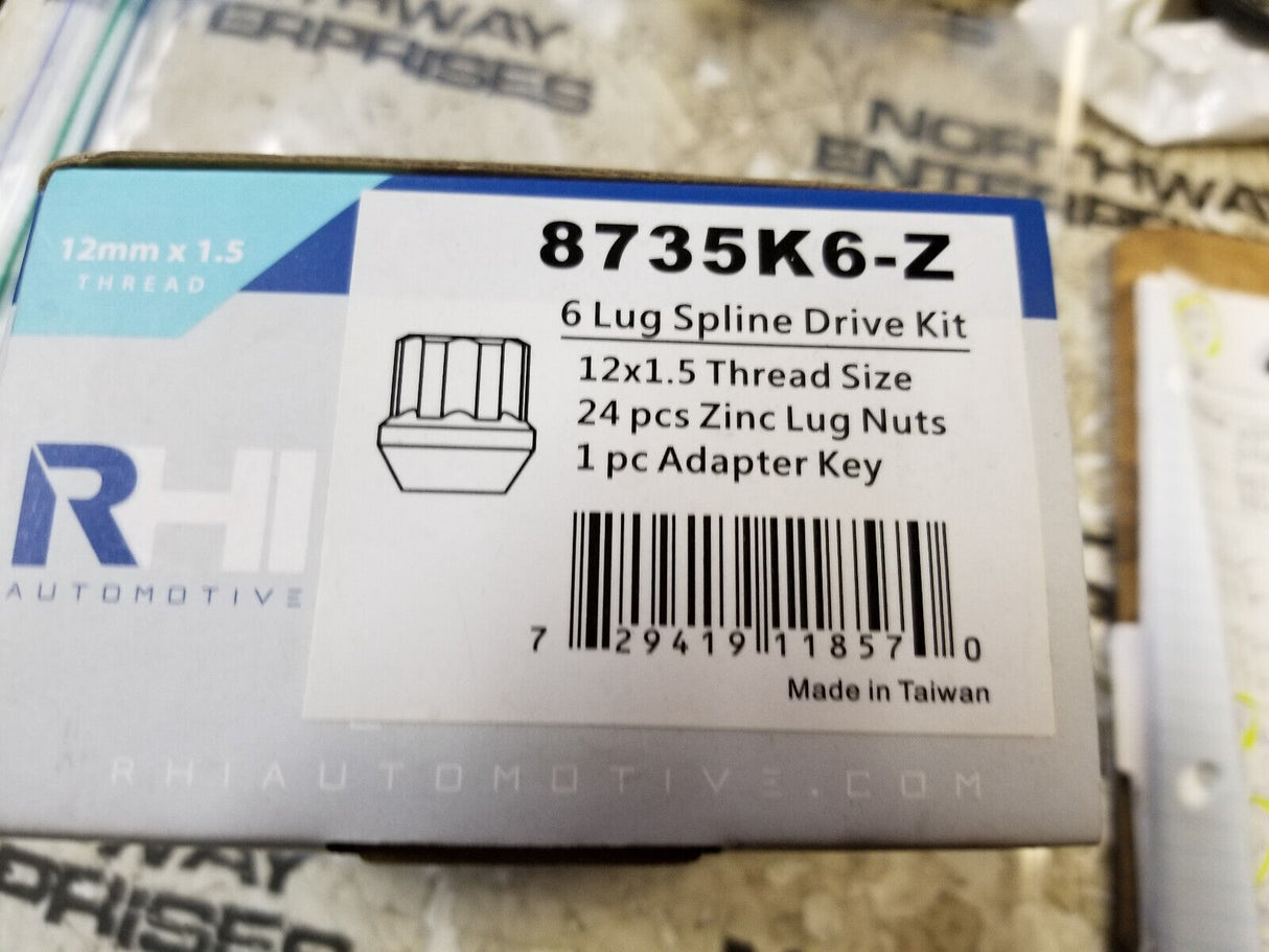 8735K6-Z KIT OF 6 LUG SPLINE DRIVE KIT 12X1.5 THREAD 24PC ZINC LUG NUTS AND KEY