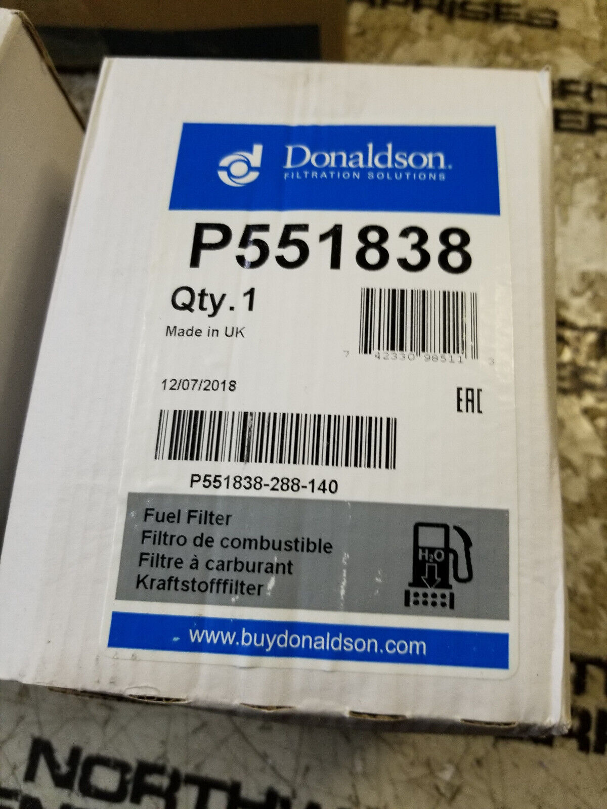 Donaldson Fuel Filter, Water Separator - P551838
