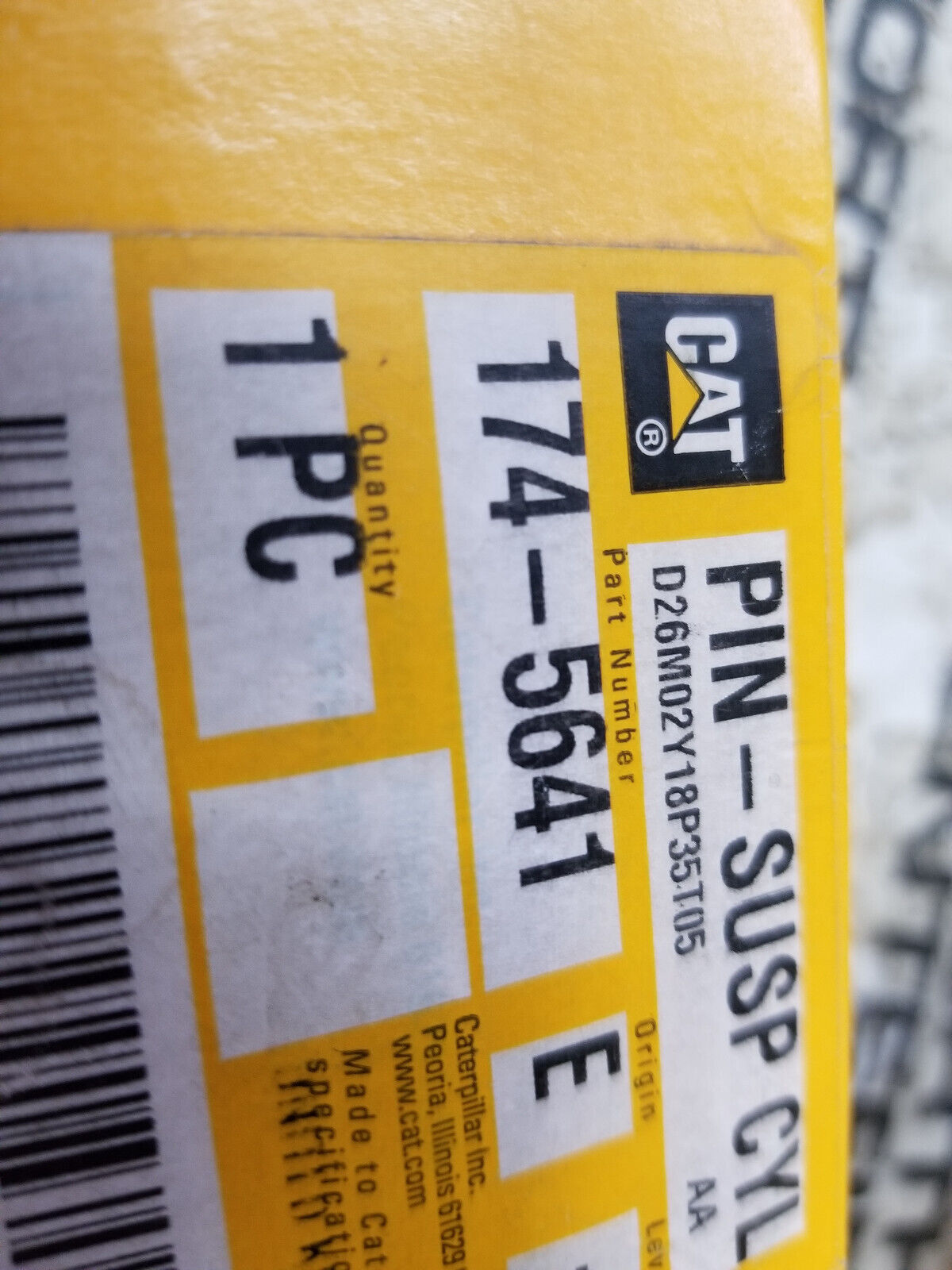 CATERPILLAR 174-5641 57.13mm Diameter Grooved Linkage Pin 1745641