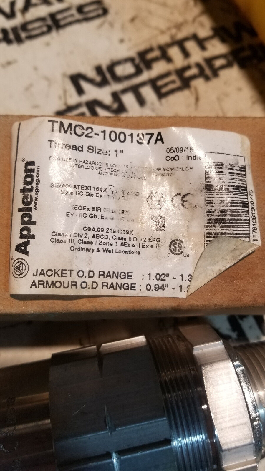 APPLETON TMC2-100137A TMC2 CONNECTOR FOR JACKETED METAL CLAD CABLE  TMC2100137A
