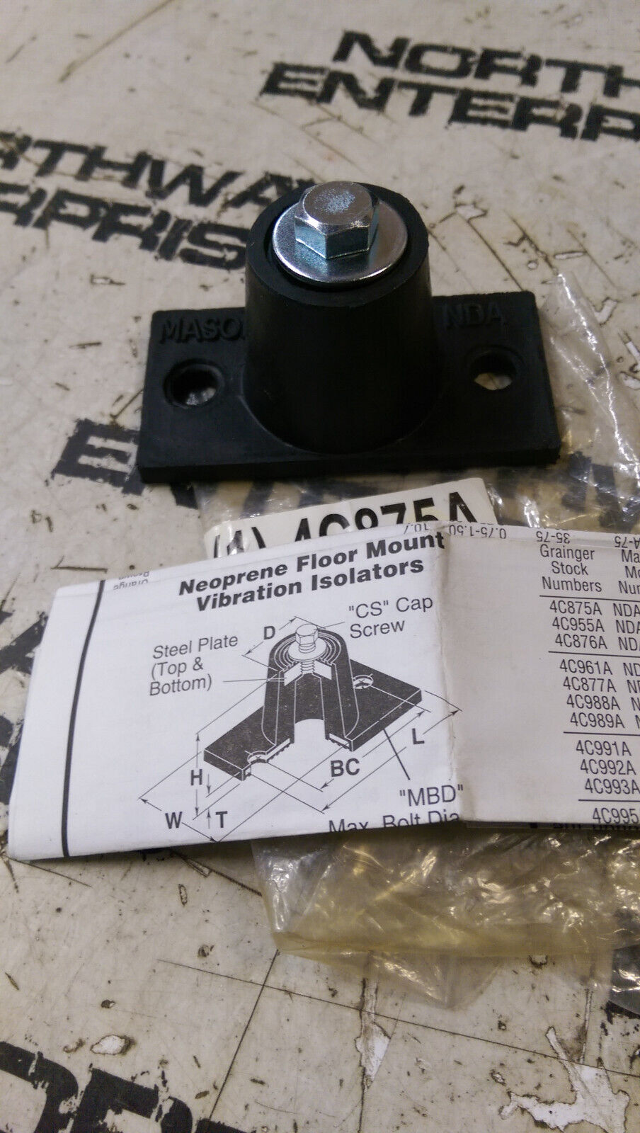MASON NEOPRENE, FLOOR MOUNT, VIBRATION ISOLATORS,  4C875A