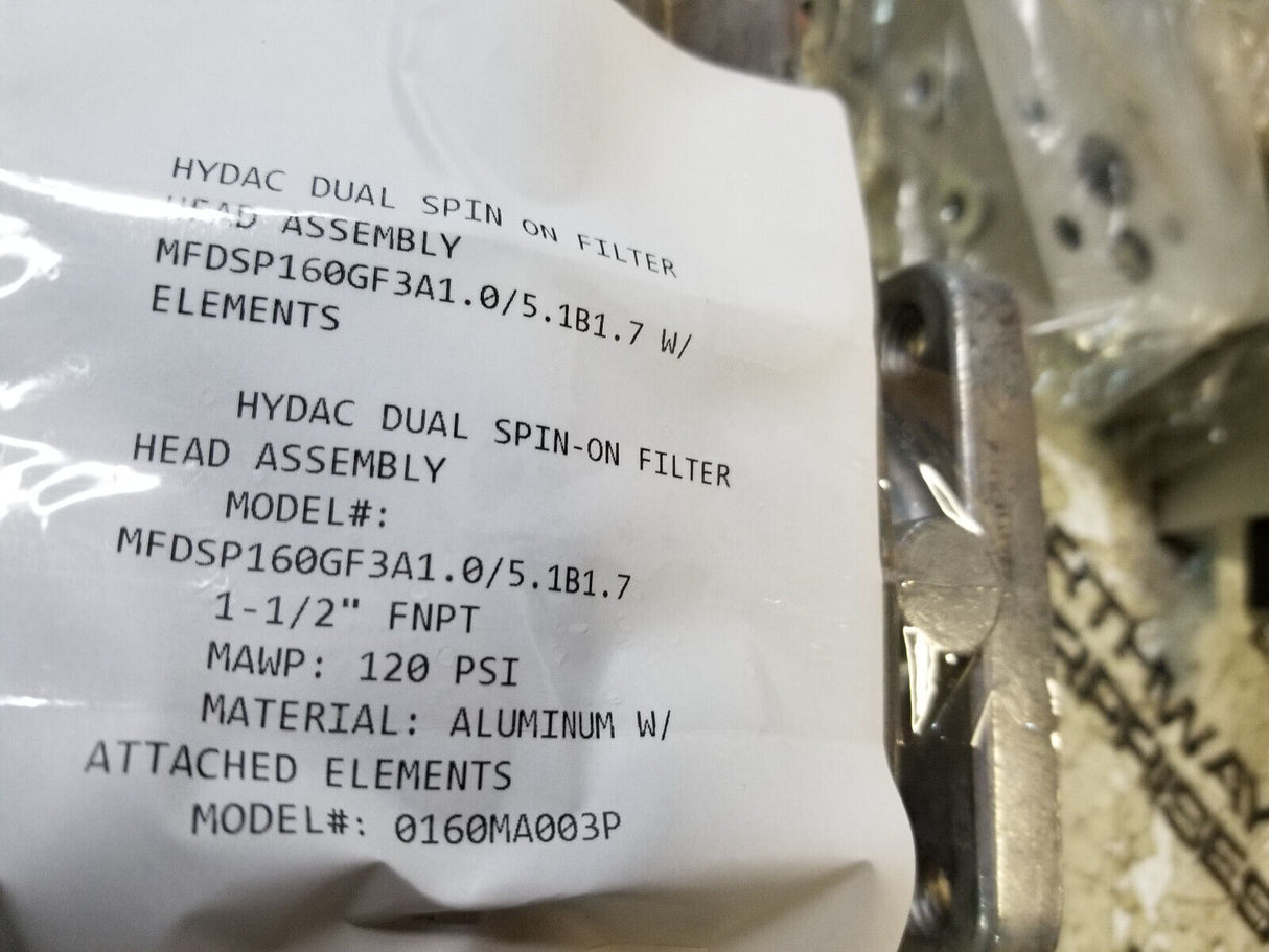 HYDAC DUAL SPIN ON FILTER HEAD ASSEMBLY MFDSP160GF3A1.0/5.1B1.7