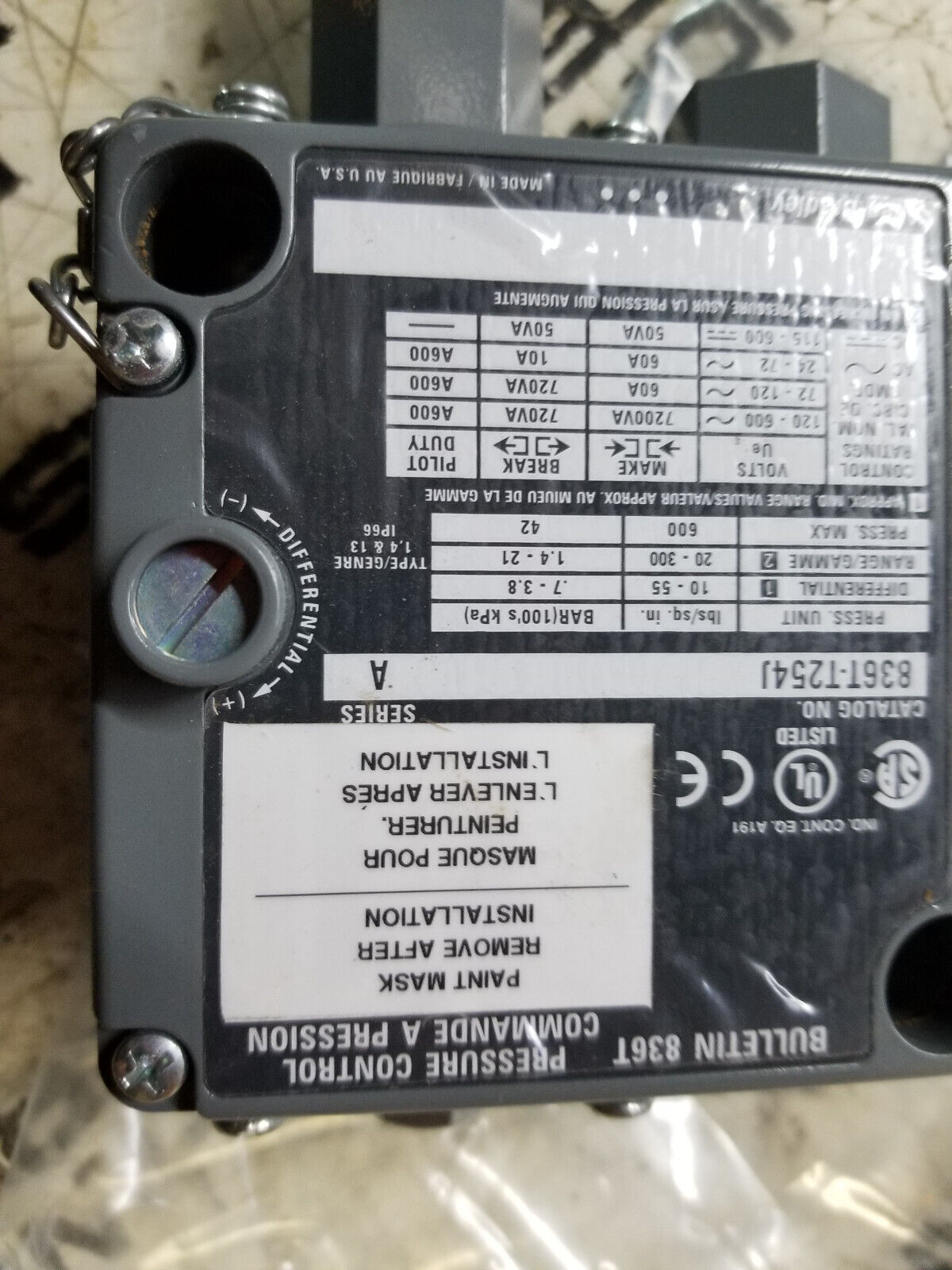 836T-T254J Allen-Bradley - Automation Switch PRESSURE CONTROL SWITCH