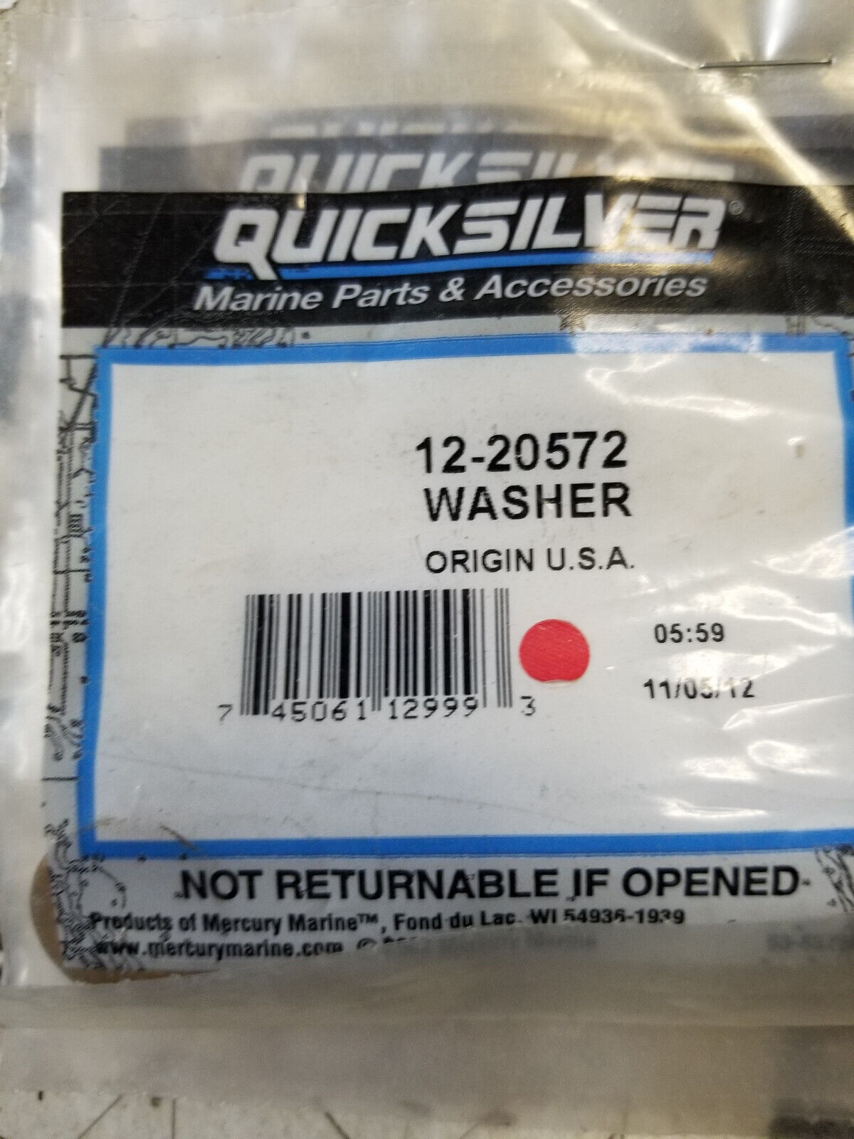 LOT OF 6PC - MERCURY QUICKSILVER WASHER 12-20572