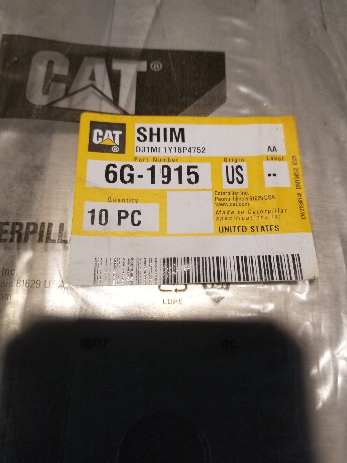 CATERPILLAR SHIM (0.25) 6G1915 bag of 10 shims 6G-1915