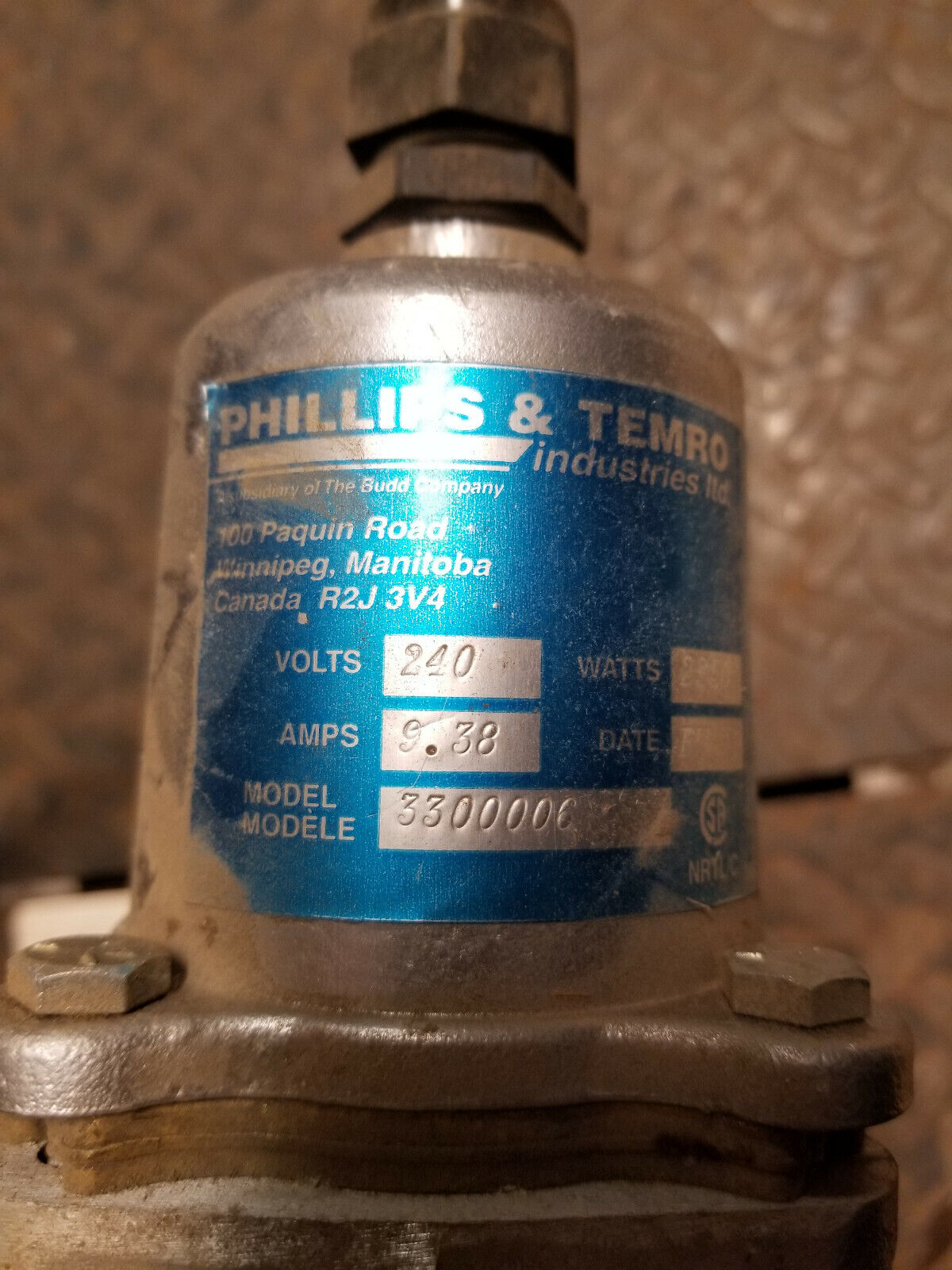 PHILLIPS AND TEMRO 3300006 240V FLUID HEATER
