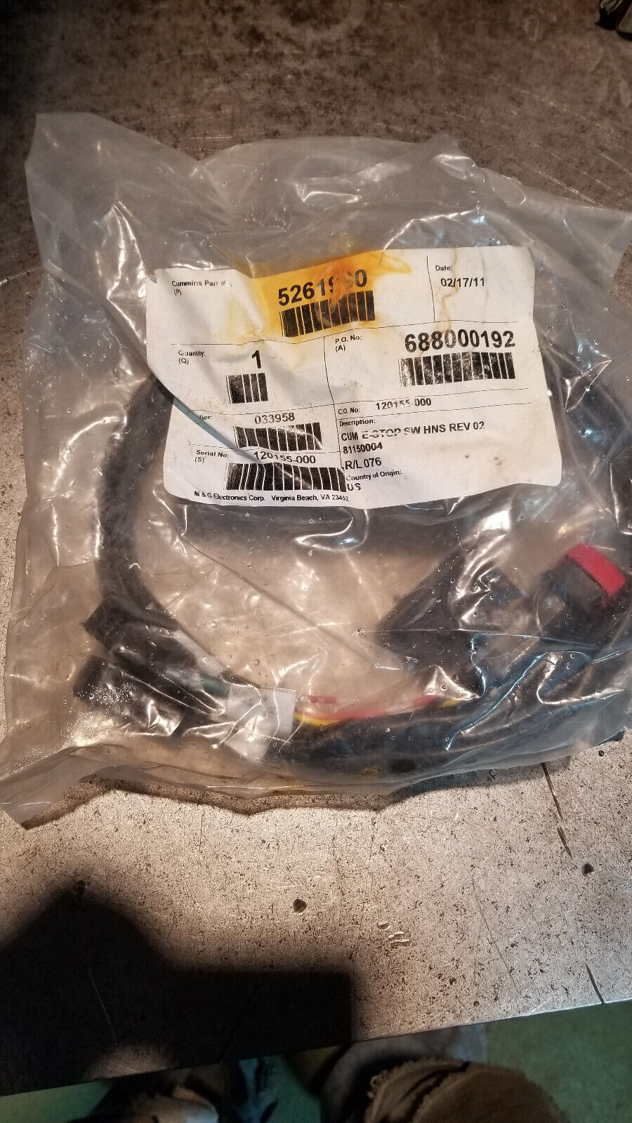 CUMMINS 5261990 CUM E-STOP SW HARNESS