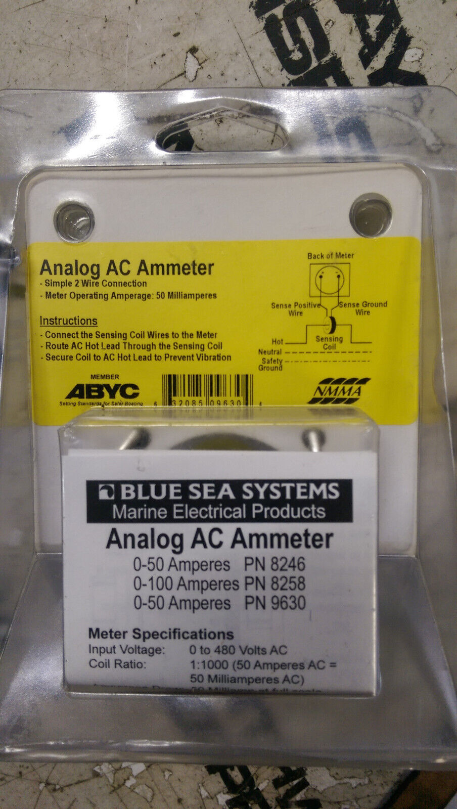 Blue Sea 9630 AC Analog Ammeter 0-50 Amperes AC