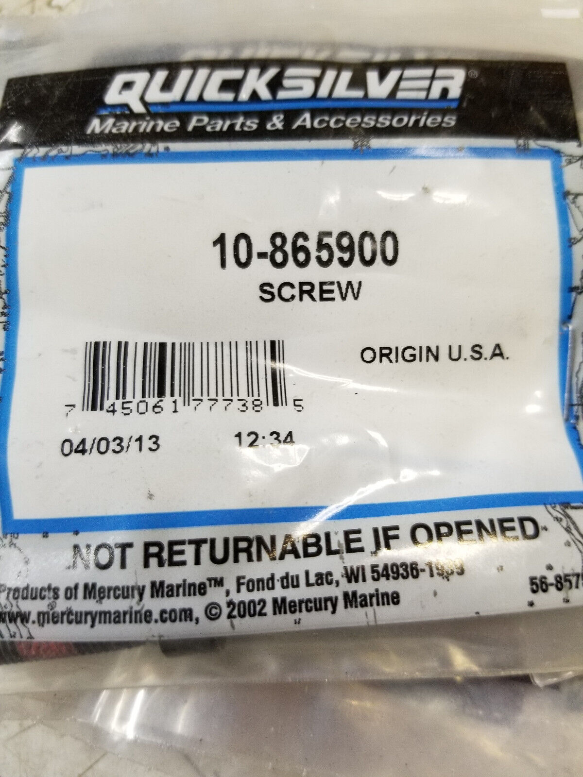 LOT OF 5PC - MERCURY QUICKSILVER SCREW 10-865900
