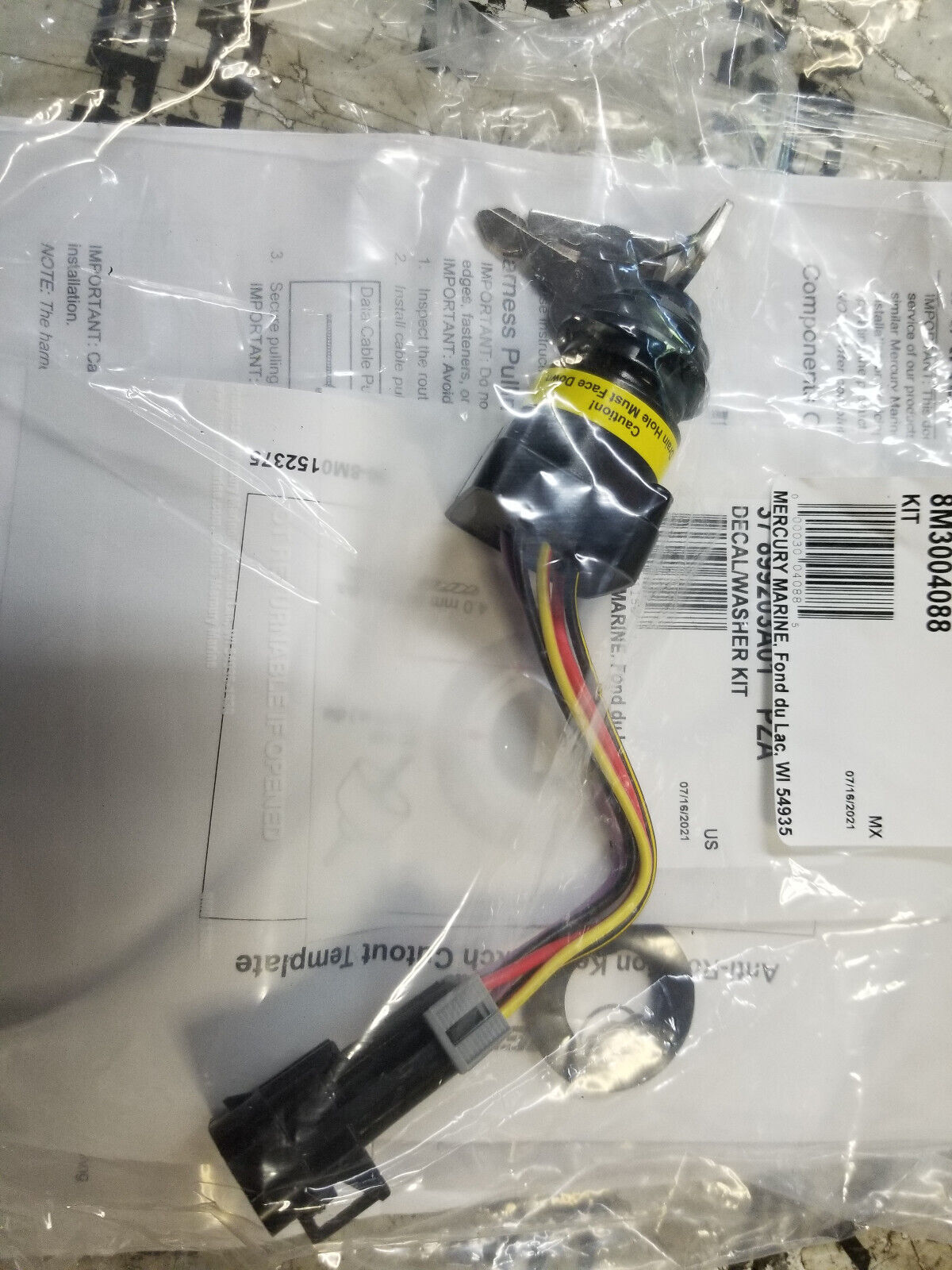 Mercury Mercruiser Quicksilver 84-896537K15 Harness/Key SwItch 896537K15